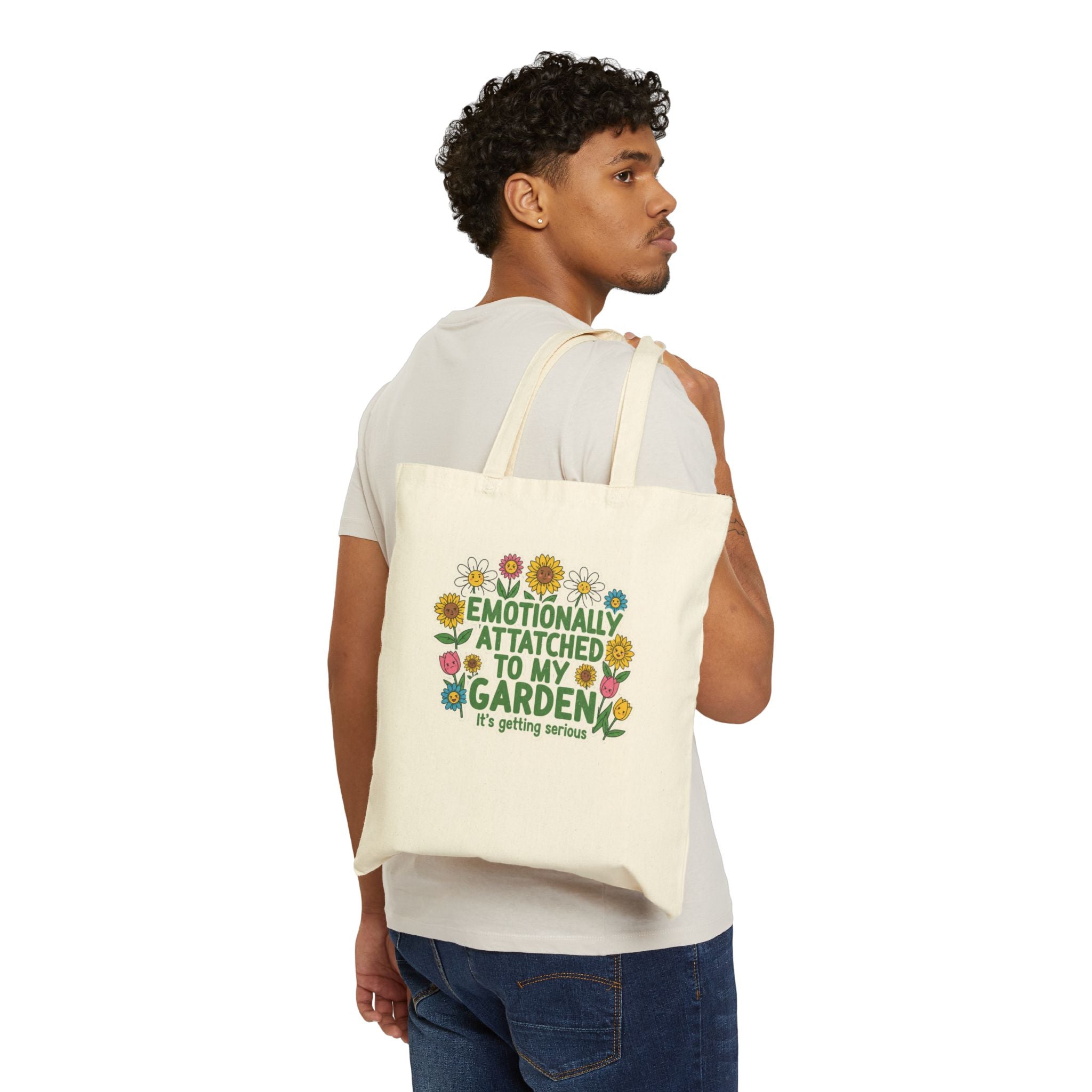 Tote Bag — “Emotionally Attached to My Garden” Floral Cotton Market Tote