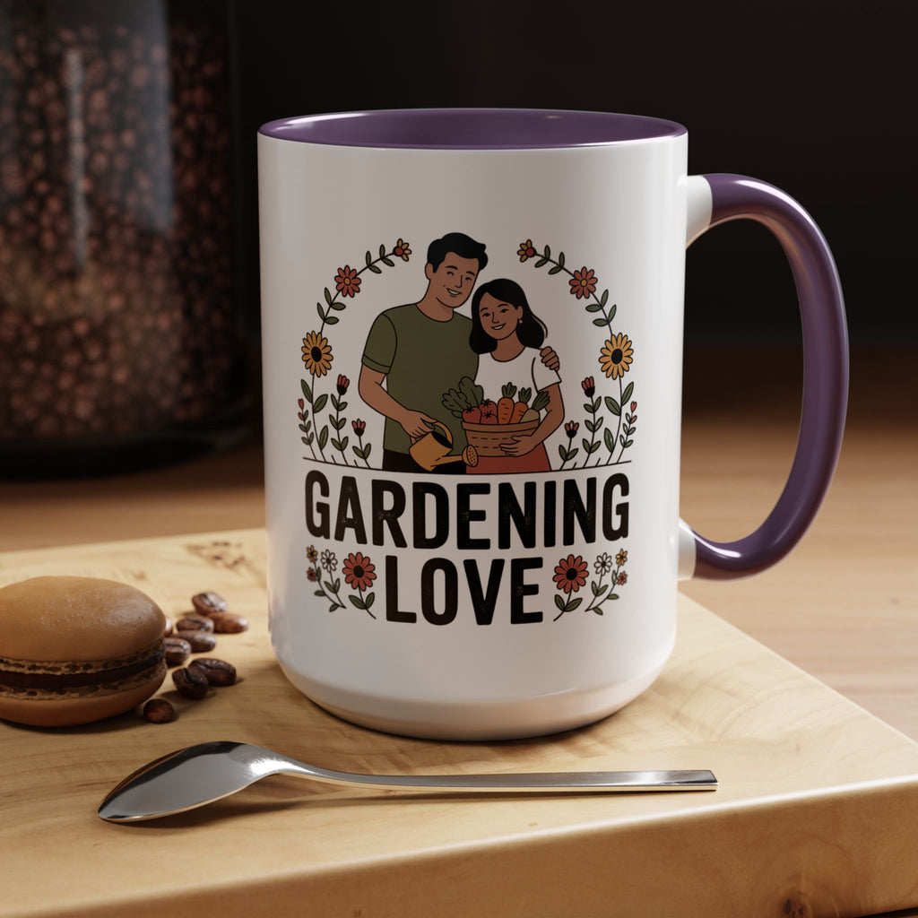 Gardening Love Accent Coffee Mug – Cute Couple Floral Gardeners (11/15oz)