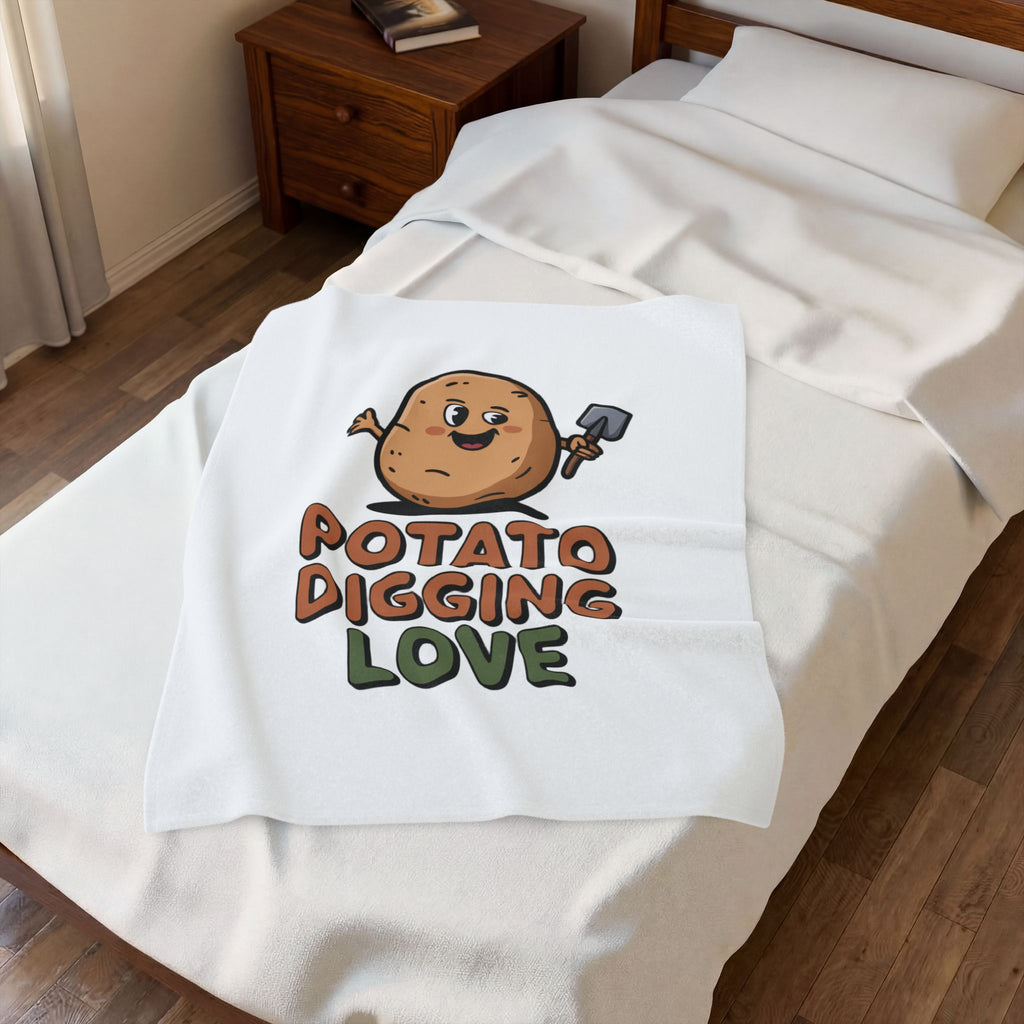 Velveteen Plush Blanket — Cute "Potato Digging Love" Gardening Throw for Plant & Garden Lovers