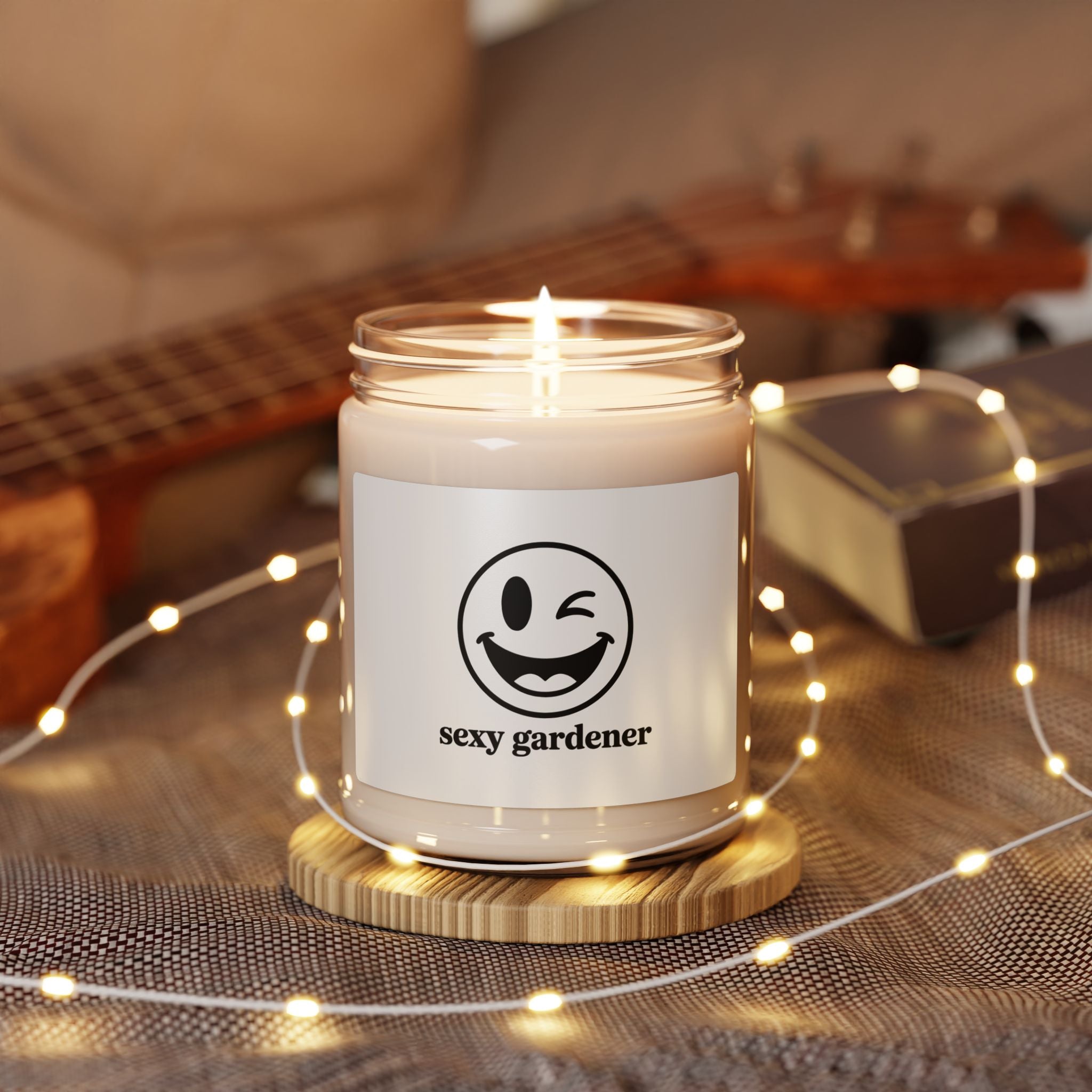 Sexy Gardener Scented Soy Candle — 9oz Jar, Funny Winking Smiley Gift for Gardeners