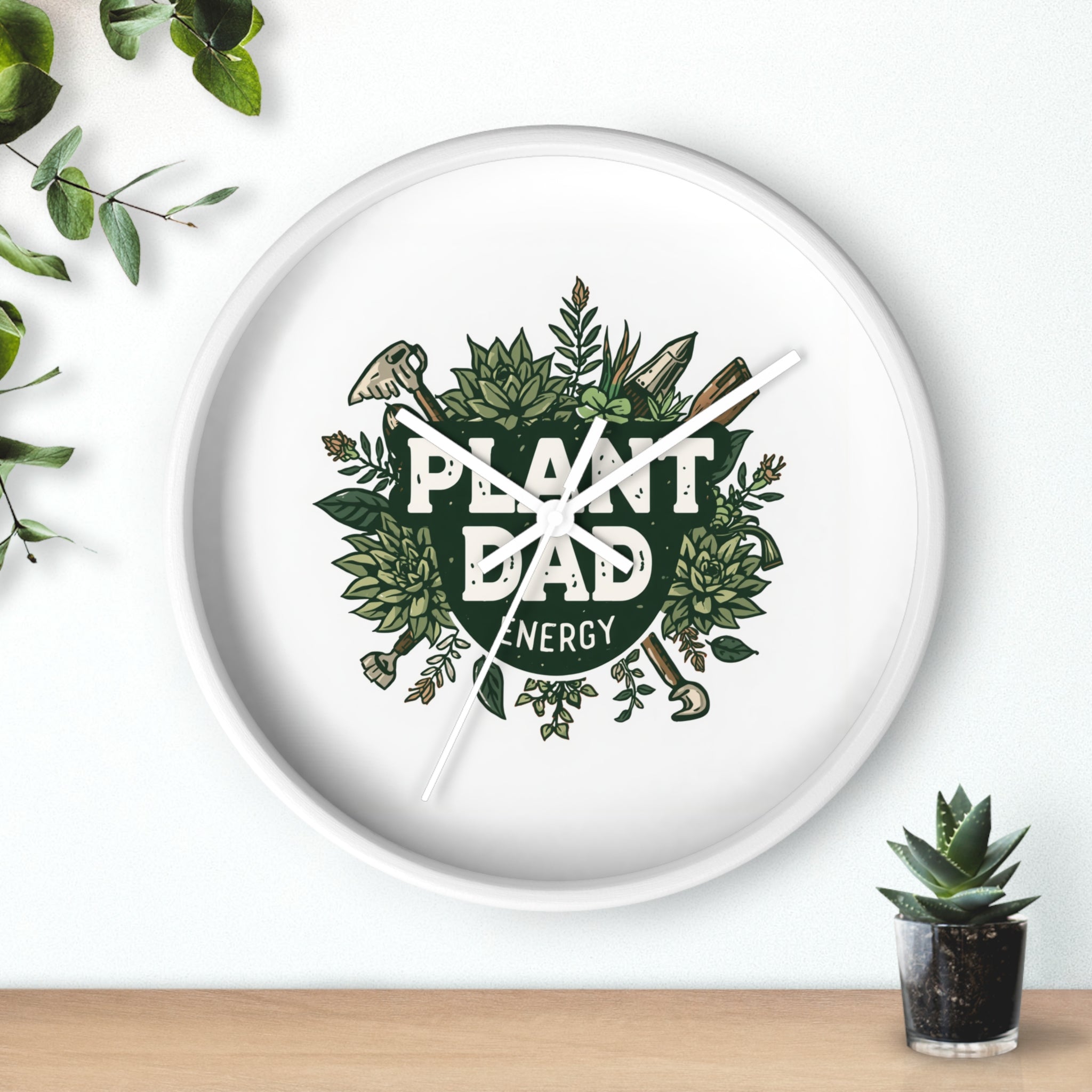 Plant Dad Wall Clock — Botanical "Plant Dad Energy" Decorative Clock for Plant Lovers, Gardeners & Father's Day Gift