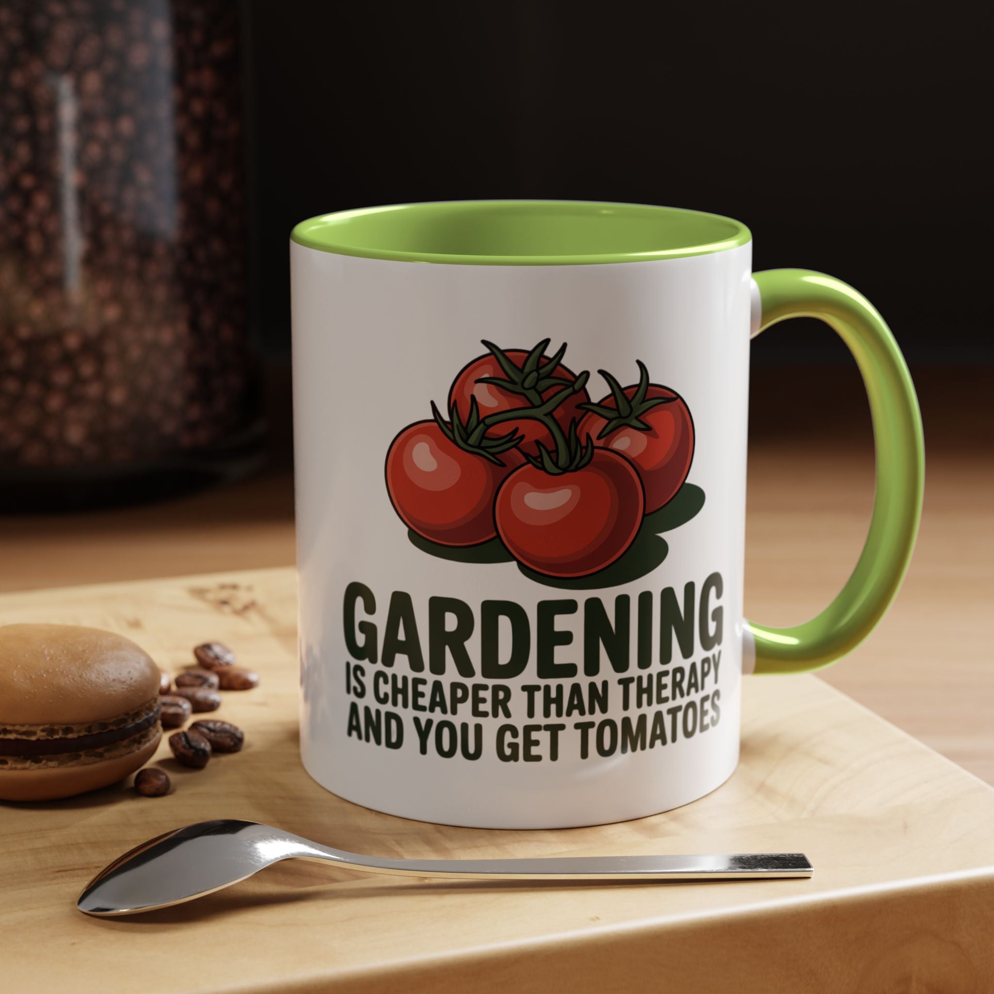 Gardening Coffee Mug – “Gardening Is Cheaper Than Therapy and You Get Tomatoes” Accent Mug