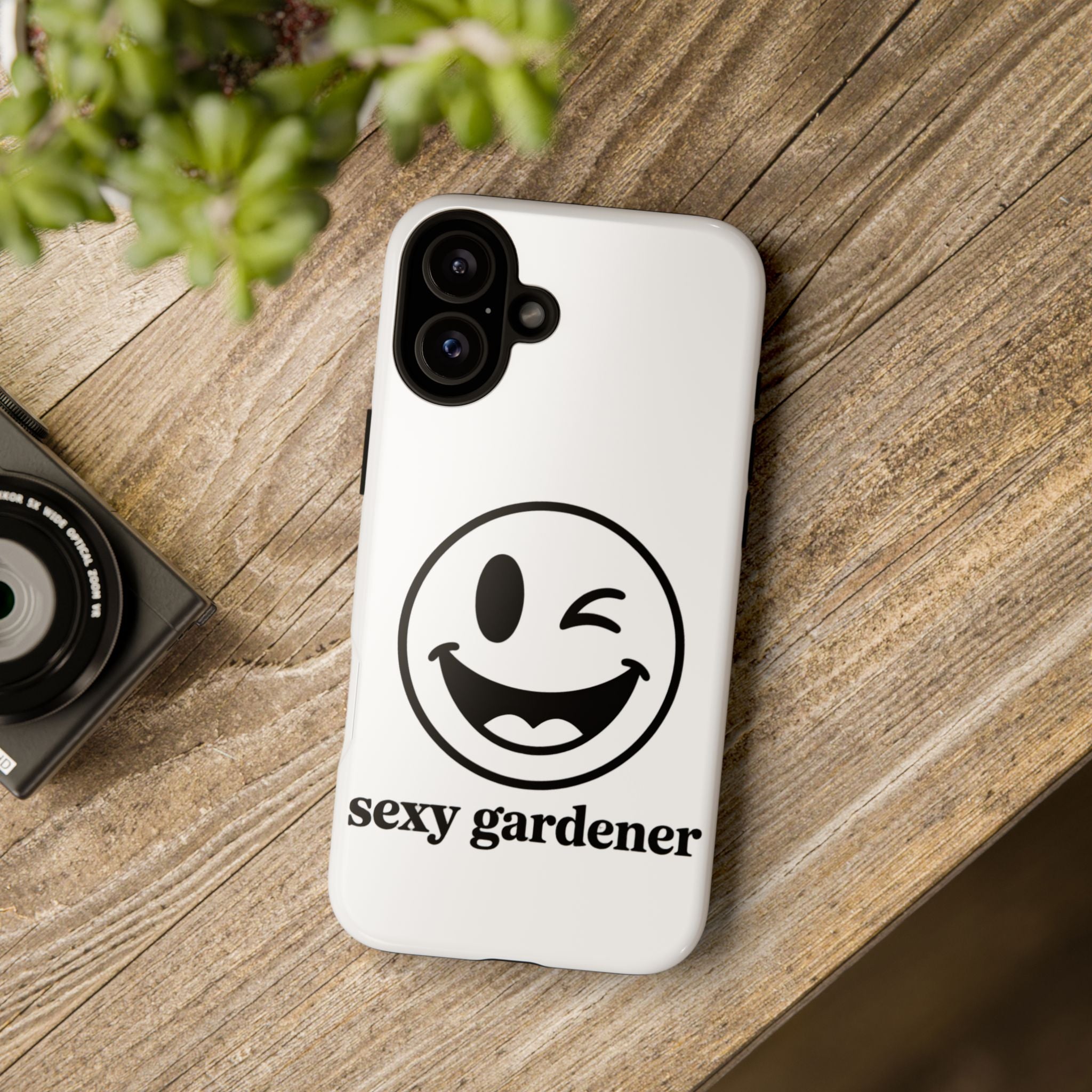 Phone Case — Winking Smiley “sexy gardener” Graphic