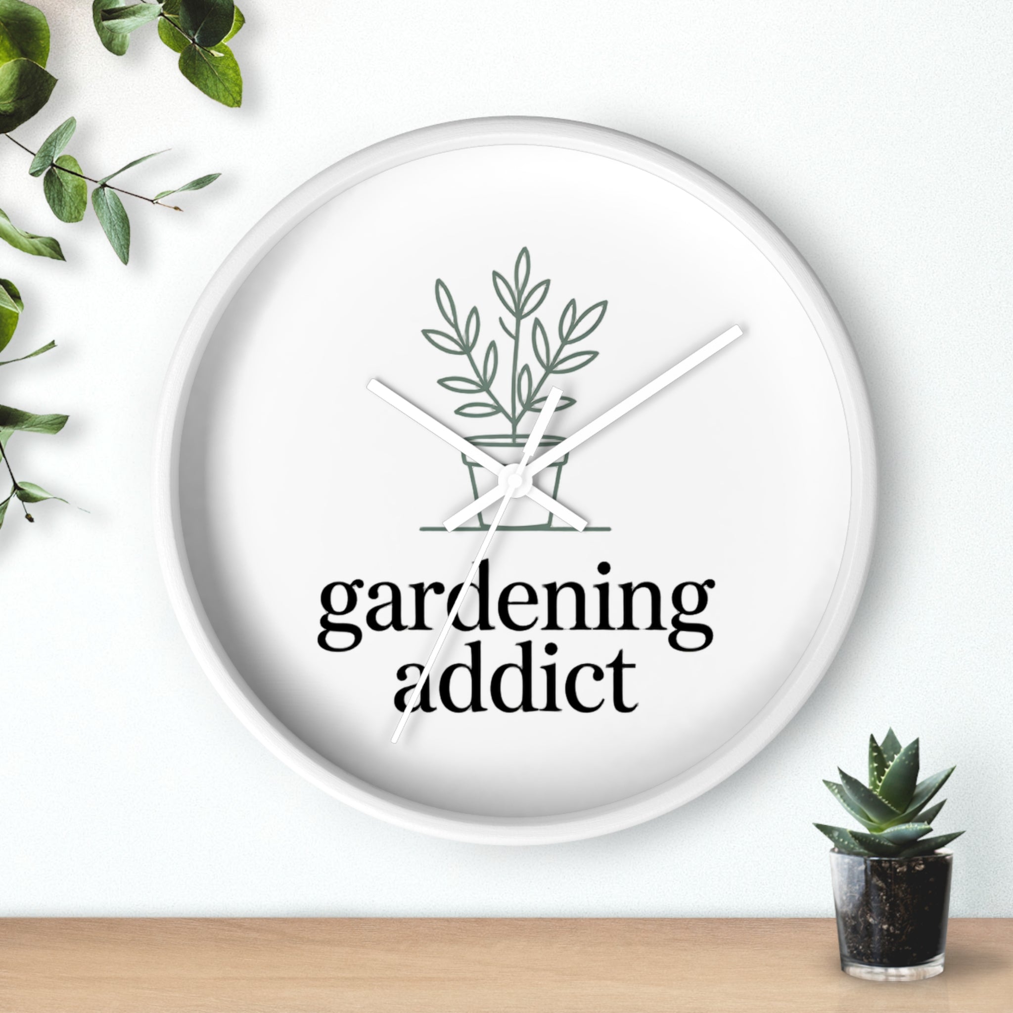 Gardening Addict Wall Clock — Minimal Plant Lover Decor