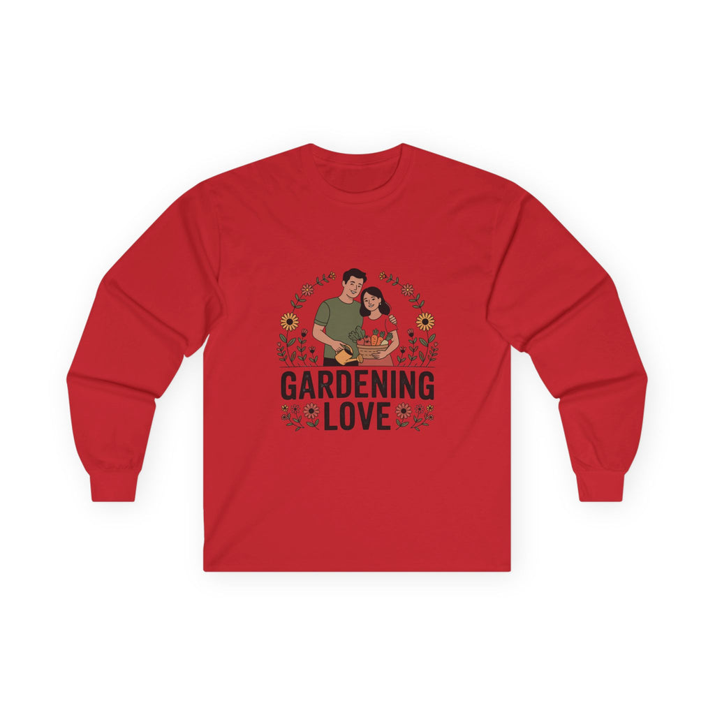 Gardening Love Long Sleeve Tee — Couple Planting Floral Graphic