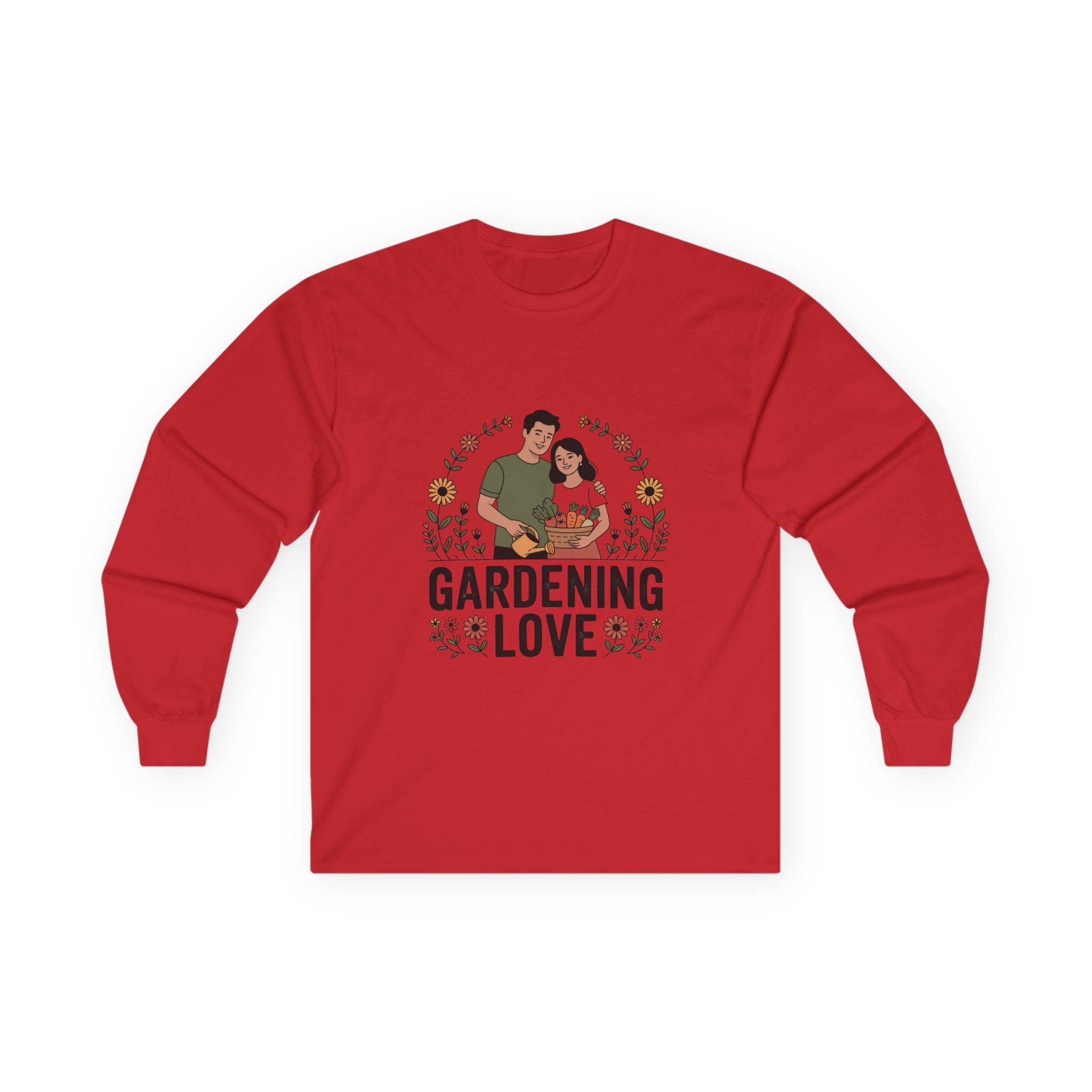 Gardening Love Long Sleeve Tee — Couple Planting Floral Graphic