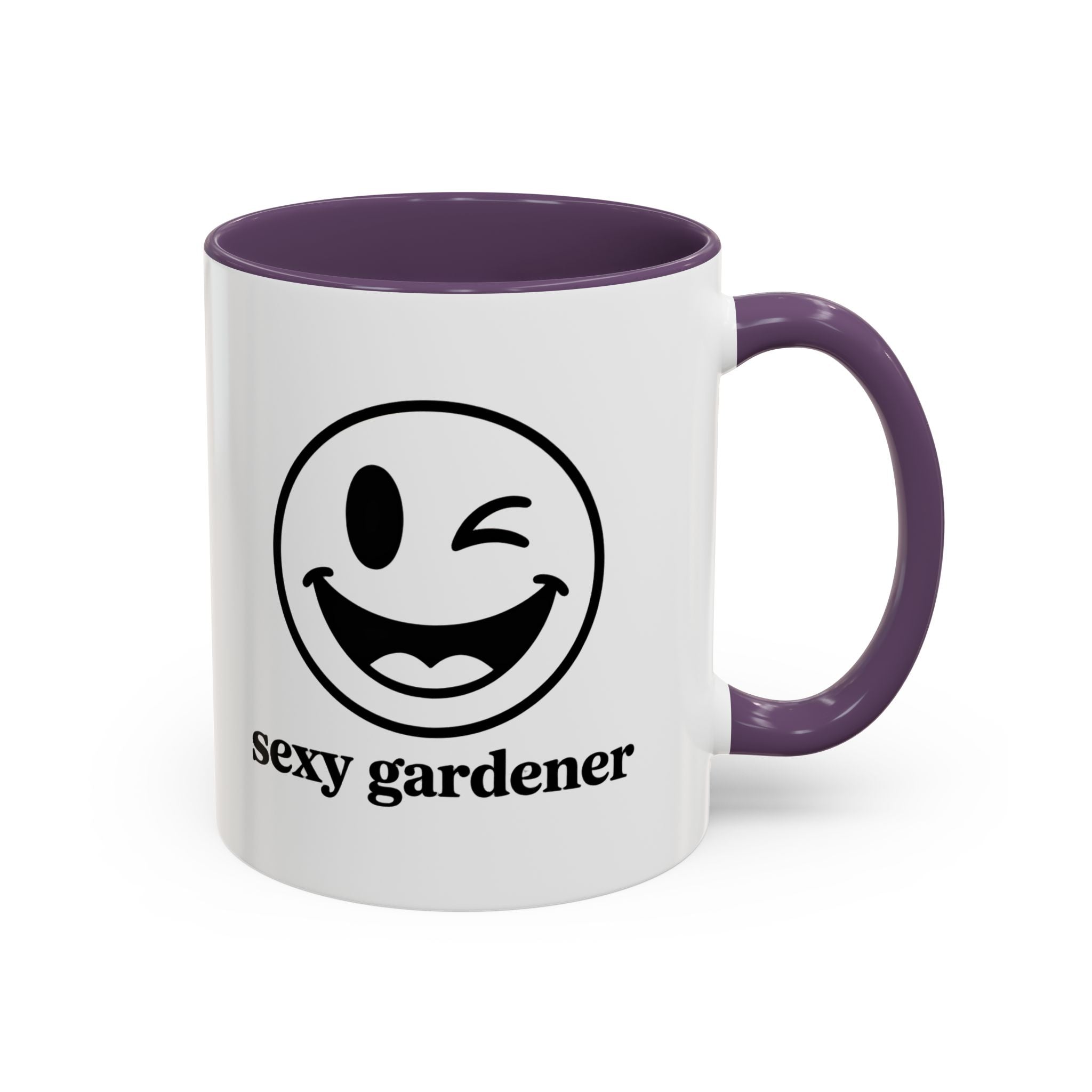 Sexy Gardener Accent Coffee Mug — Winking Smiley Plant Lover Gift (11/15oz)