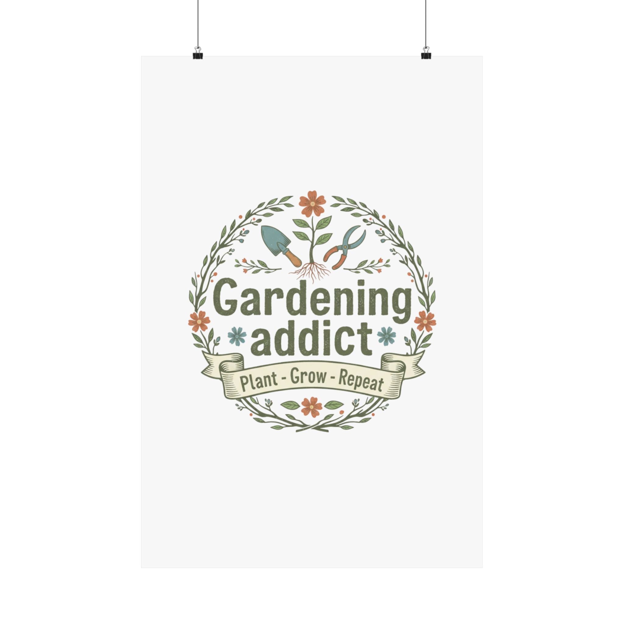 Gardening Addict Matte Poster — 'Plant • Grow • Repeat' Vertical Wall Art for Gardeners