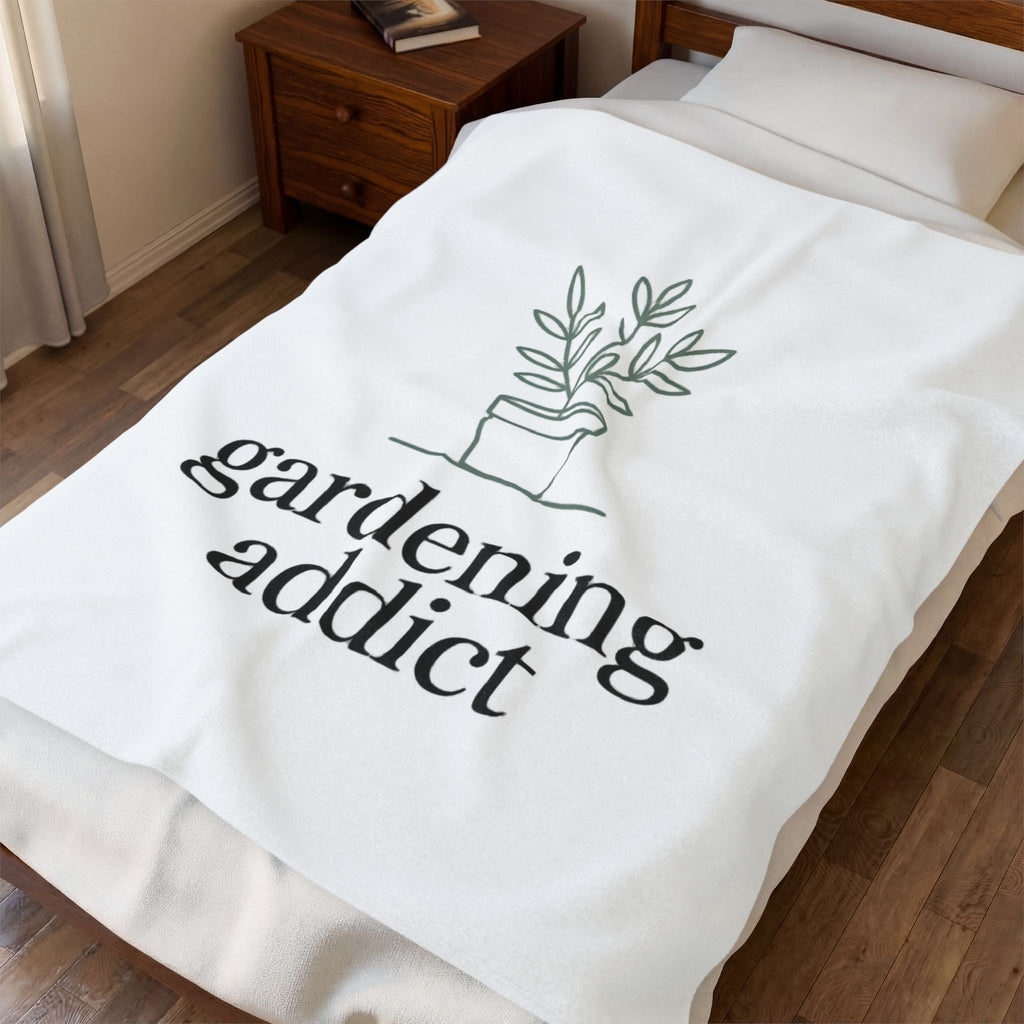 Gardening Addict Velveteen Plush Blanket — Cozy Plant Lover Throw