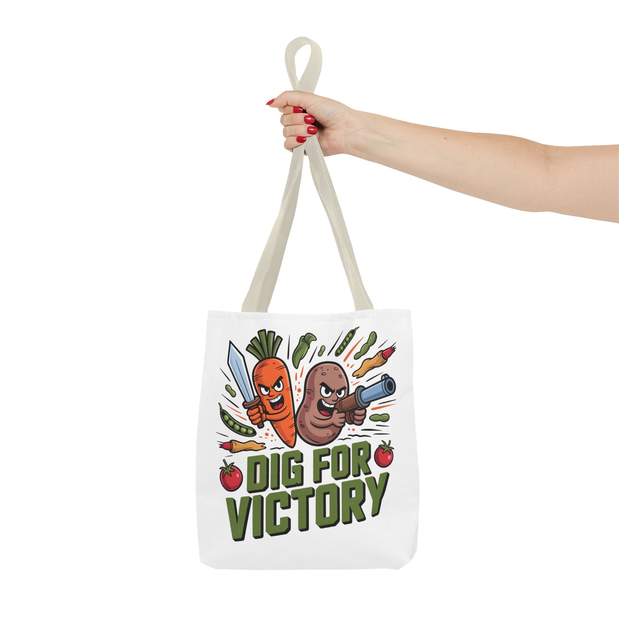 Tote Bag — "Dig for Victory" Garden Veggie Tote (Cute Carrot & Potato Illustration)