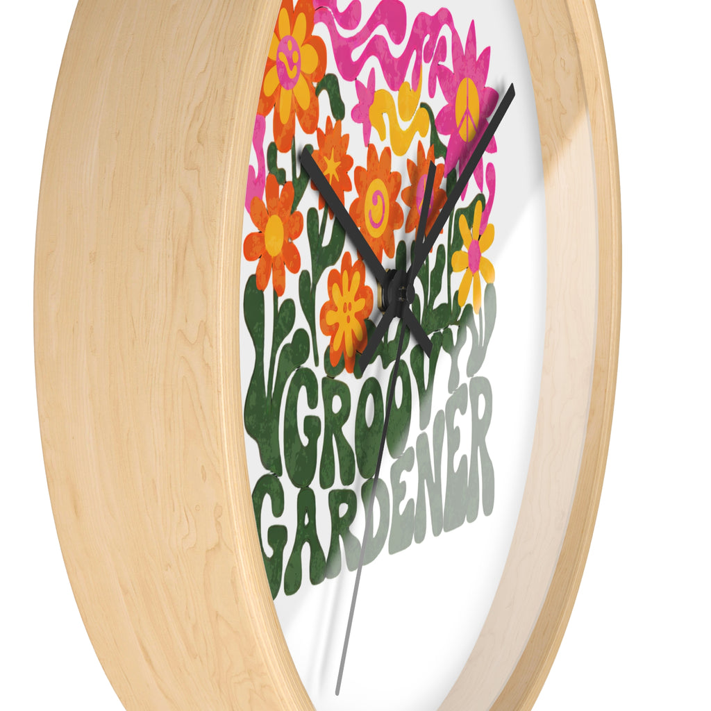 Groovy Gardener Wall Clock — Retro Floral Garden Decor