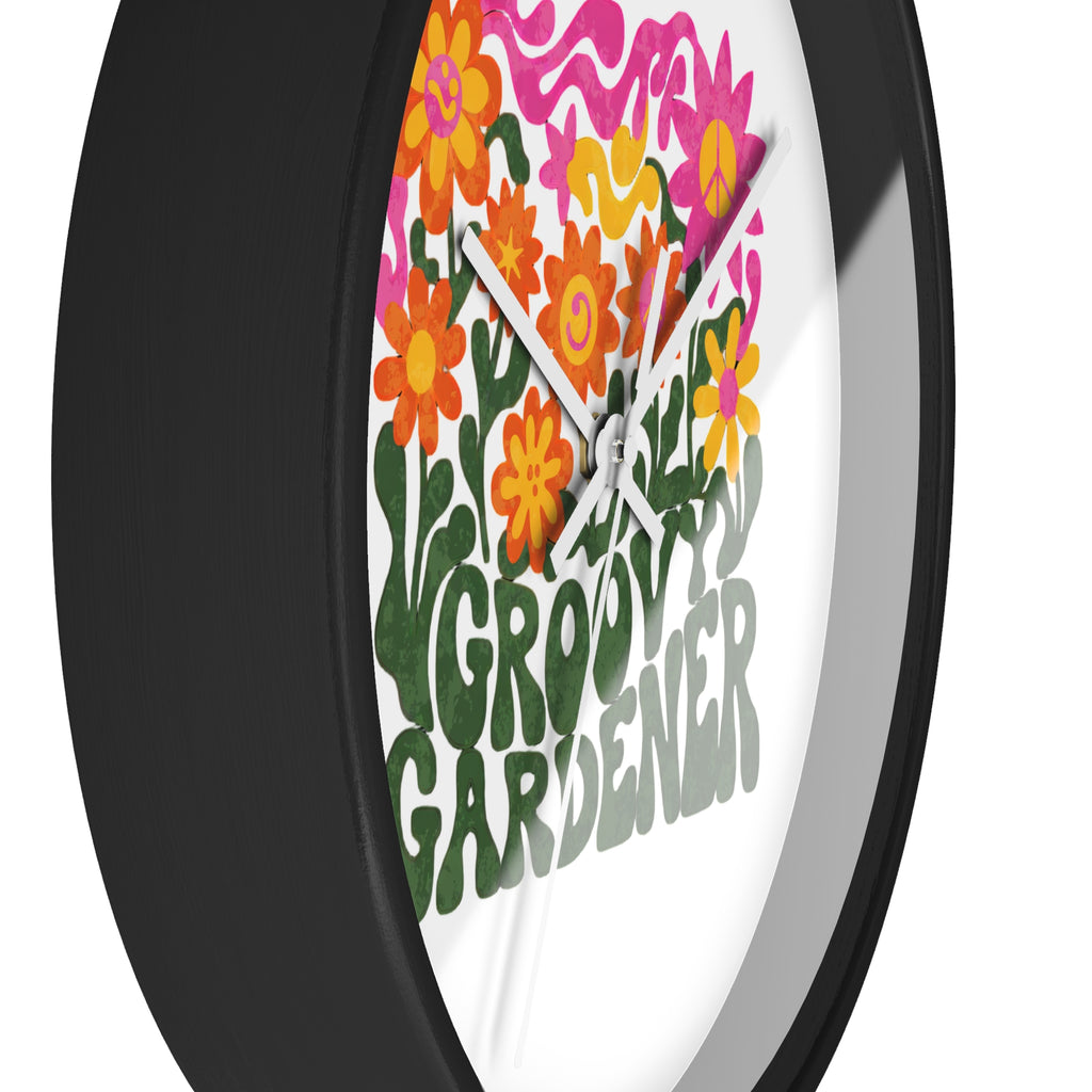 Groovy Gardener Wall Clock — Retro Floral Garden Decor