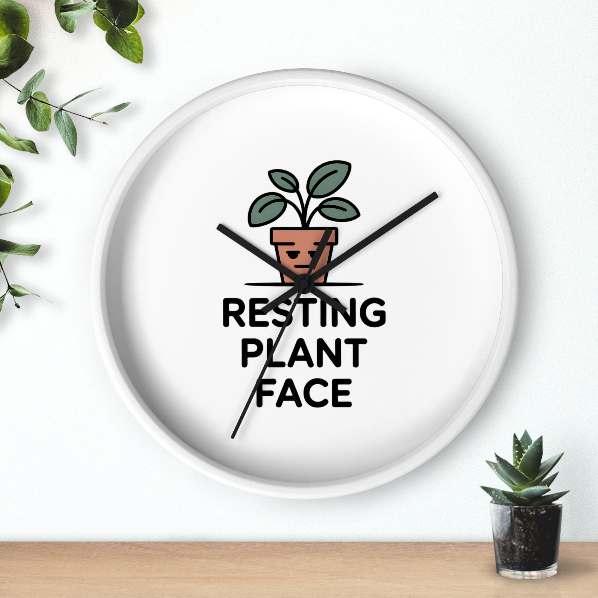 Resting Plant Face Wall Clock — Cute Plant Pot Decorative Clock for Plant Lovers
