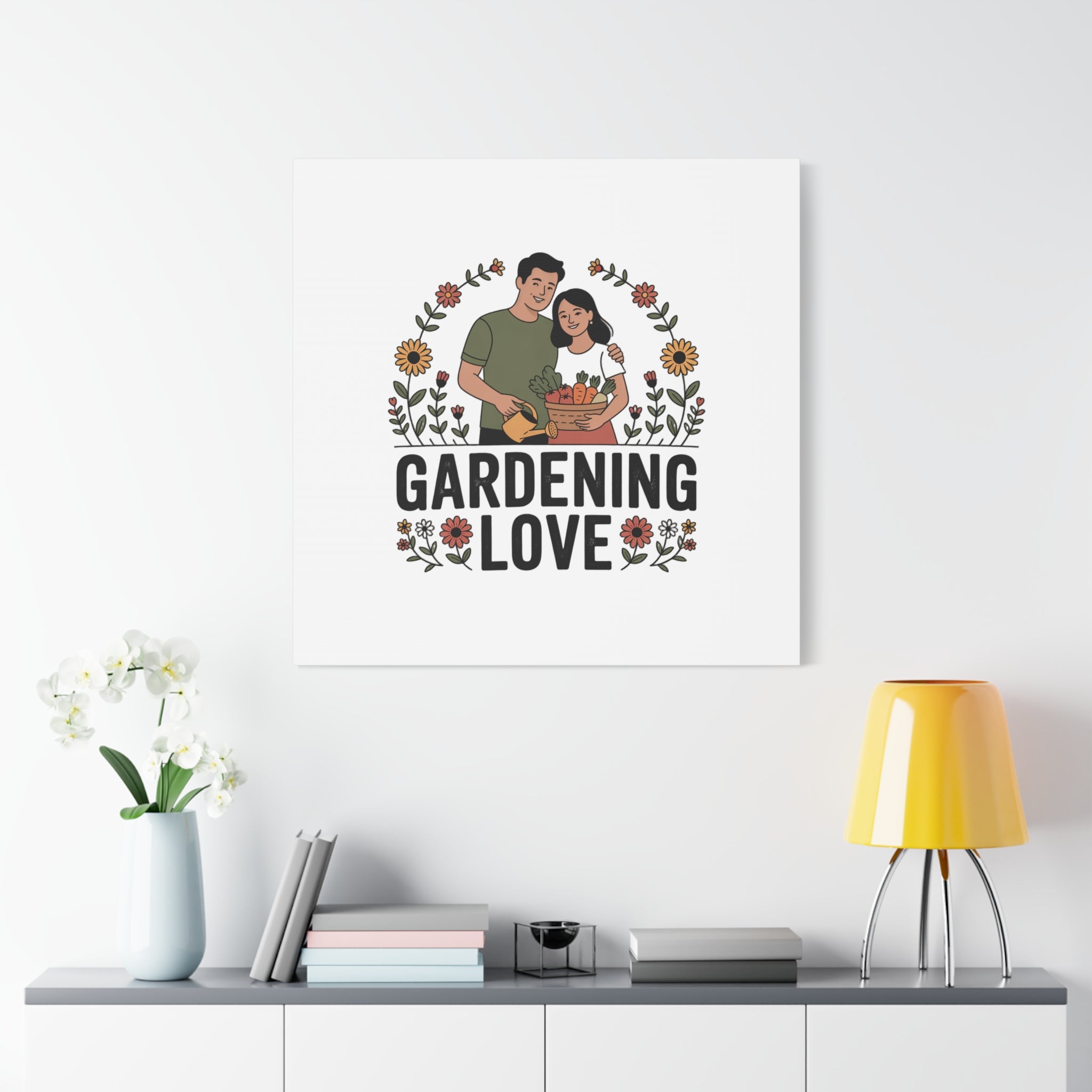 Gardening Love Canvas Print — Couple Gardening Wall Art