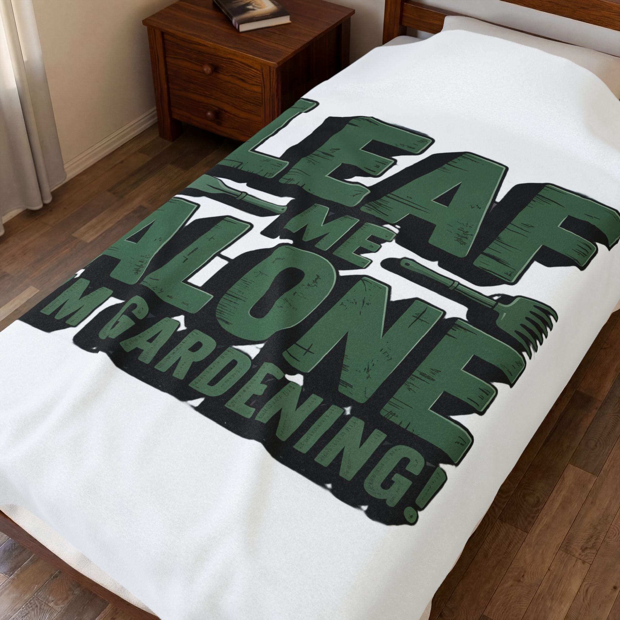 Velveteen Plush Blanket — "Leaf Me Alone I'm Gardening" Cozy Gardeners Throw