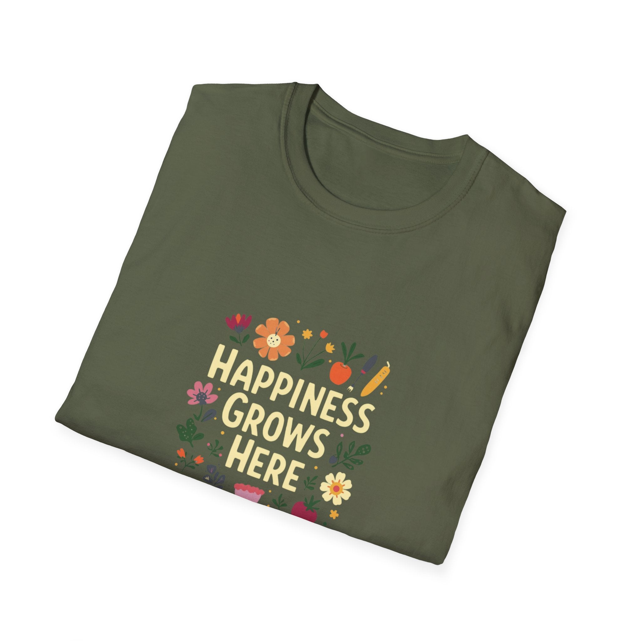 Happiness Grows Here T-Shirt — Floral Gardening Graphic Tee