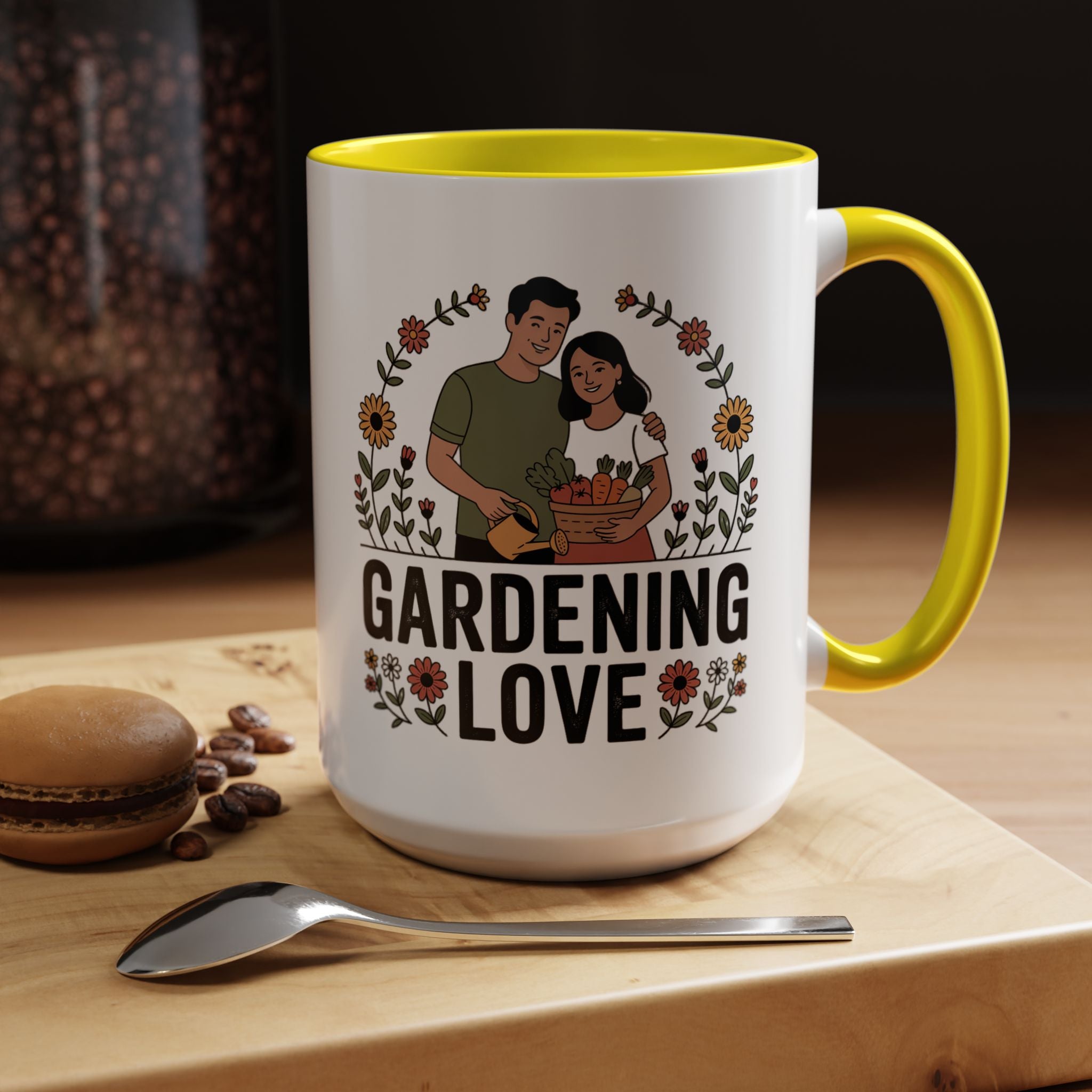 Gardening Love Accent Coffee Mug – Cute Couple Floral Gardeners (11/15oz)
