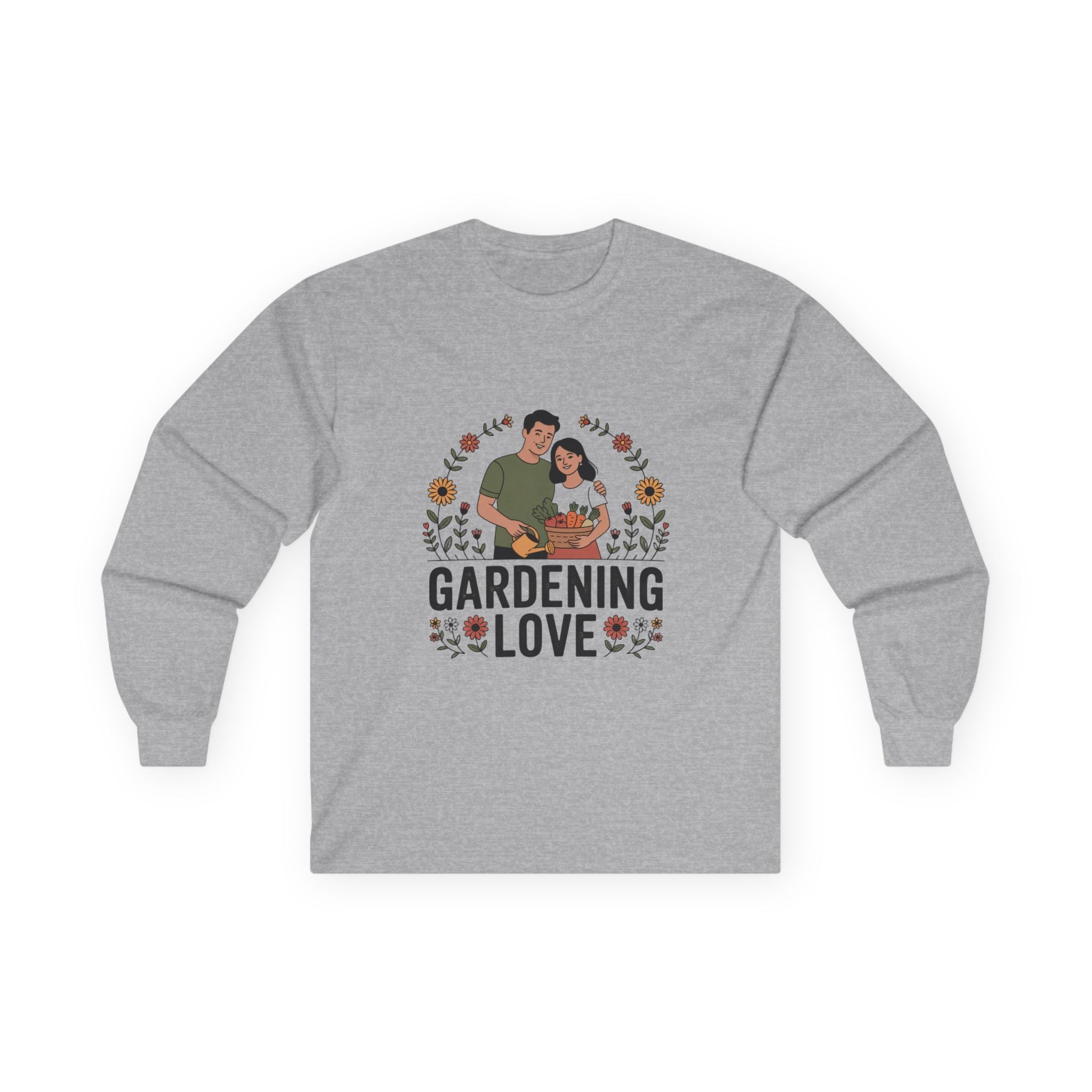 Gardening Love Long Sleeve Tee — Couple Planting Floral Graphic