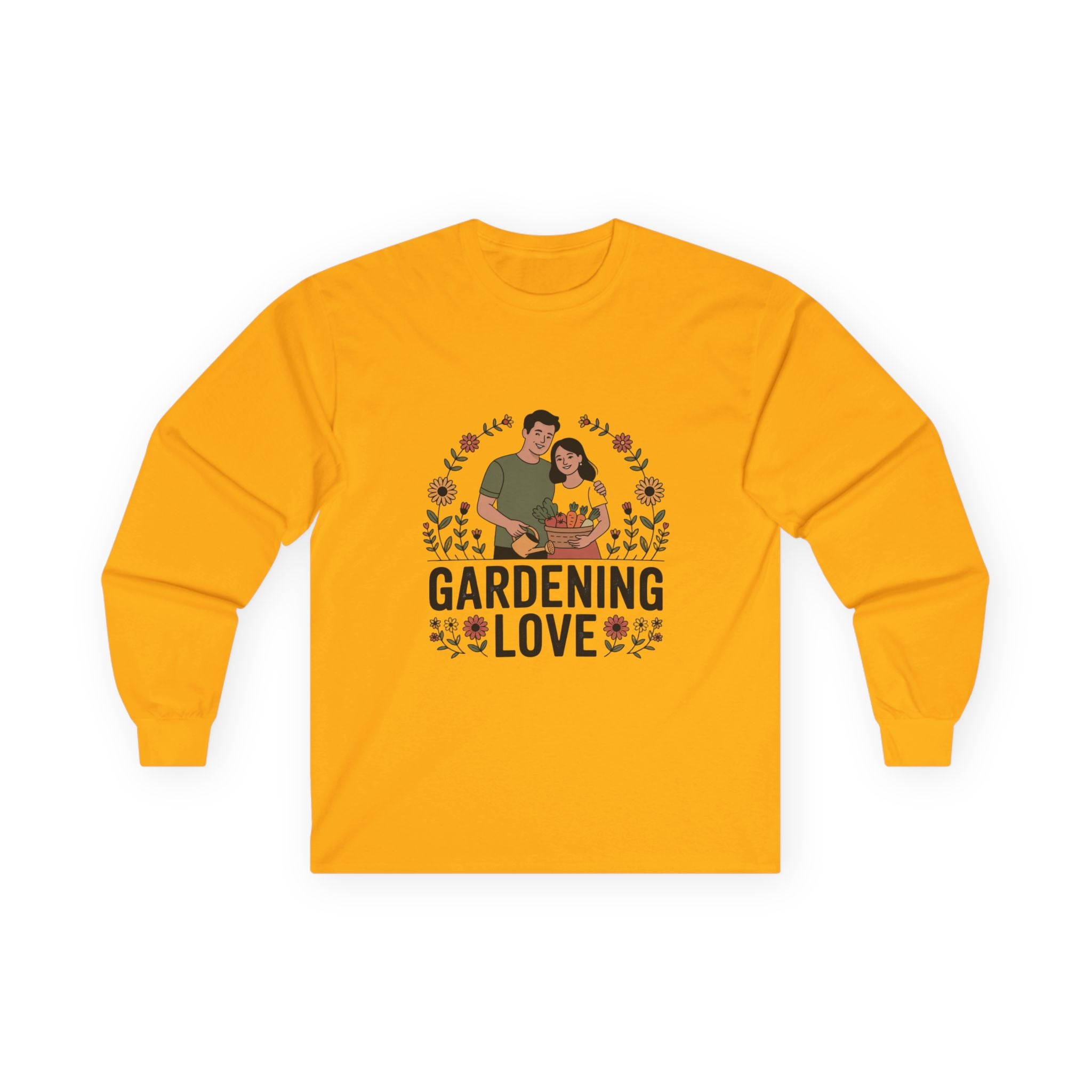 Gardening Love Long Sleeve Tee — Couple Planting Floral Graphic