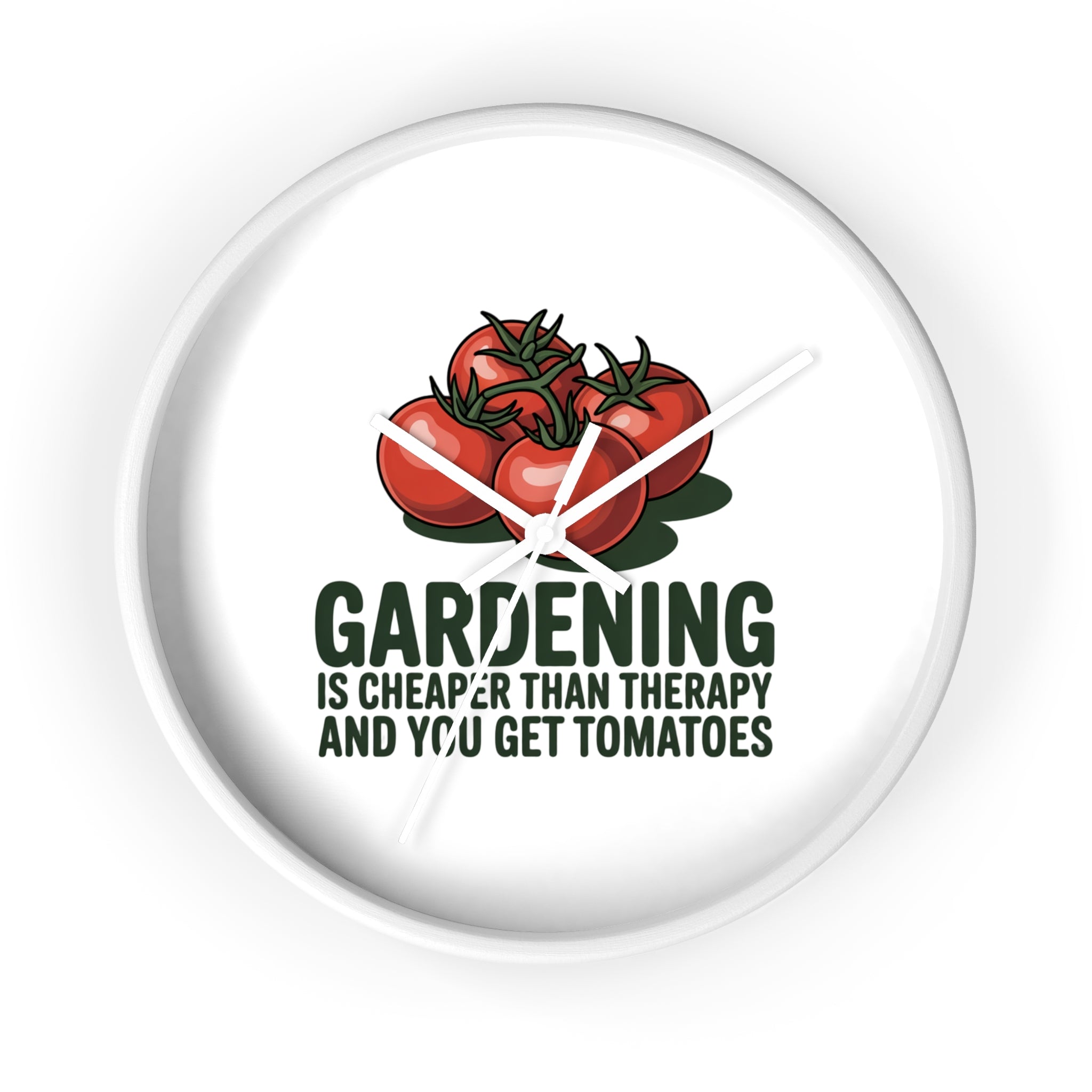 Gardening Wall Clock — "Gardening is Cheaper Than Therapy and You Get Tomatoes" Decorative Clock for Gardeners