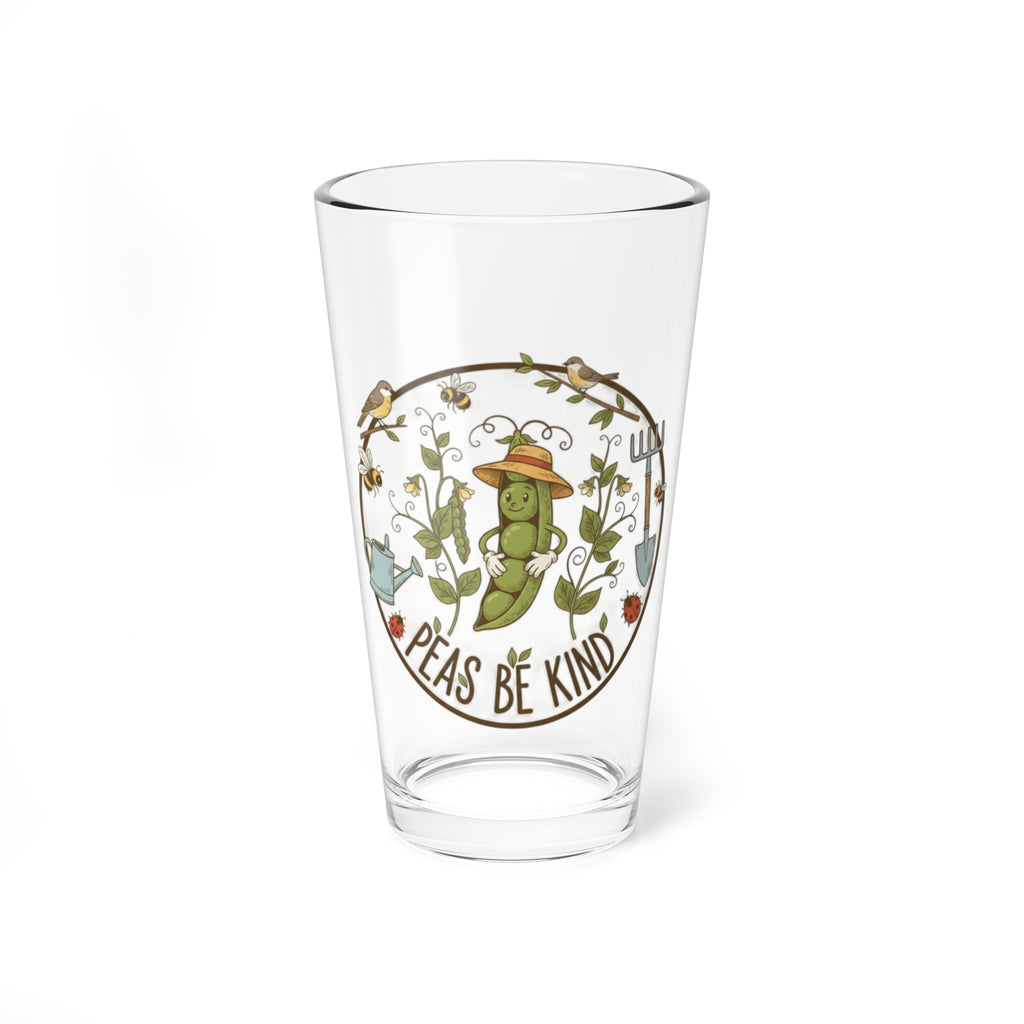 Mixing Glass - "Peas Be Kind" Cute Garden Pea Illustration, 16oz