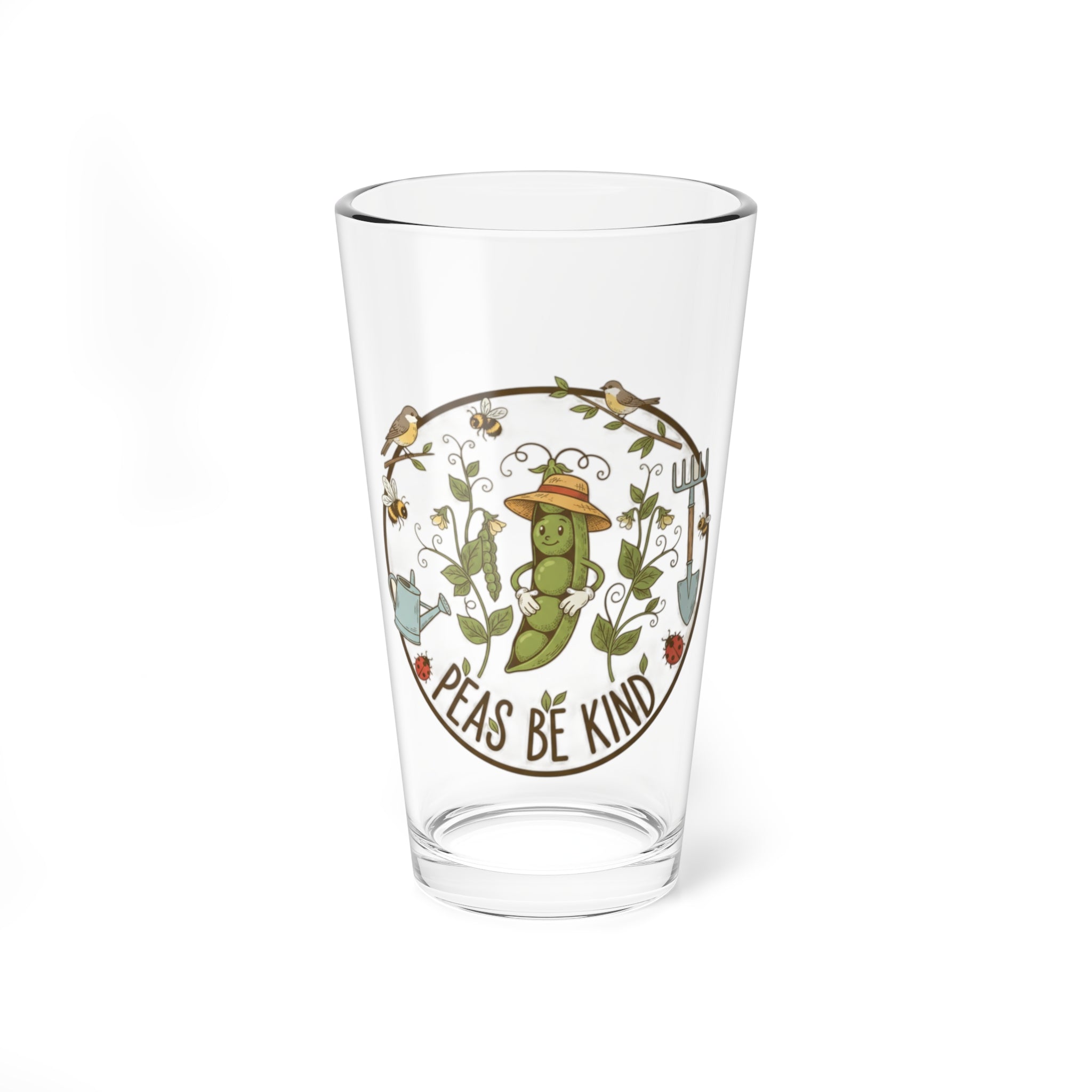 Mixing Glass - "Peas Be Kind" Cute Garden Pea Illustration, 16oz