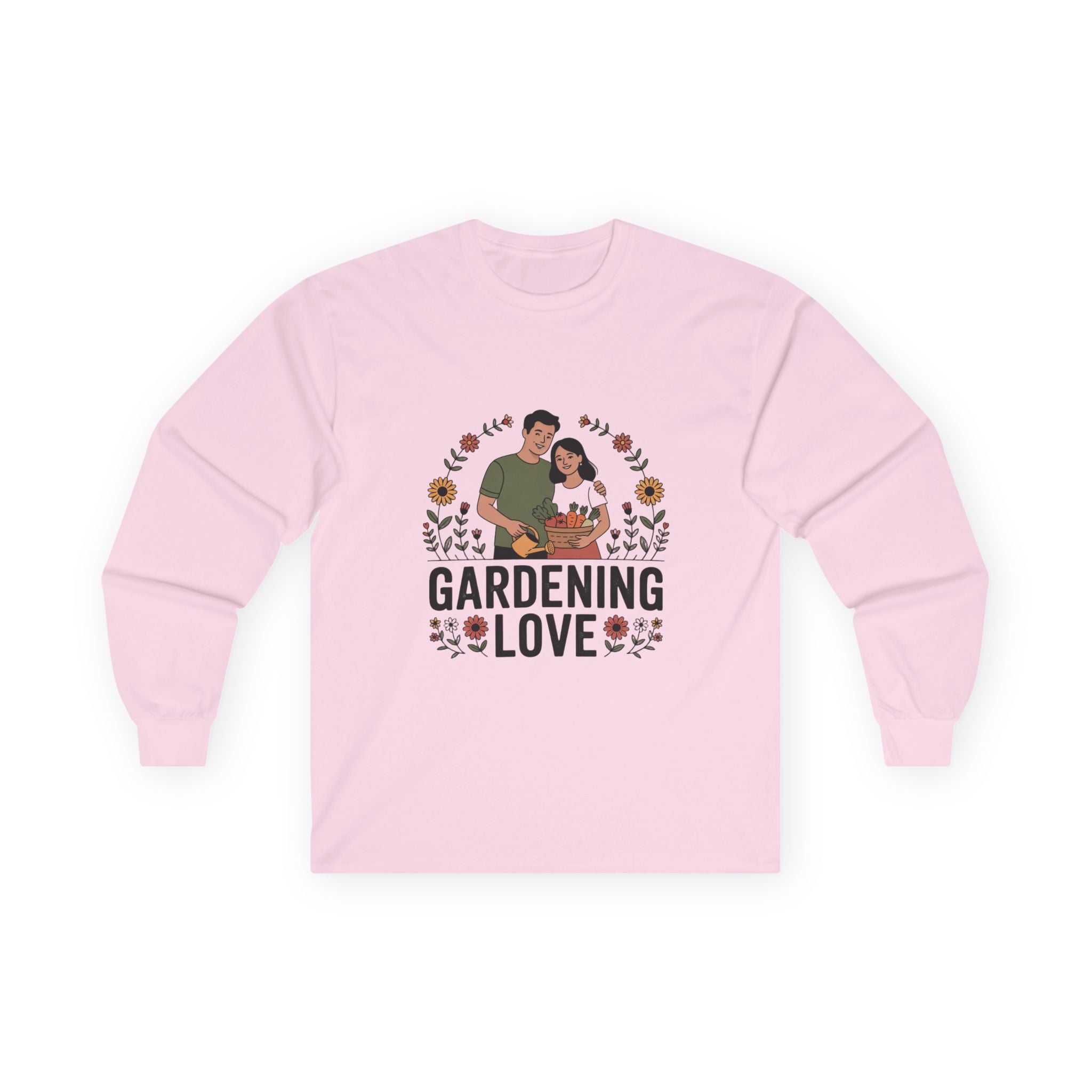 Gardening Love Long Sleeve Tee — Couple Planting Floral Graphic