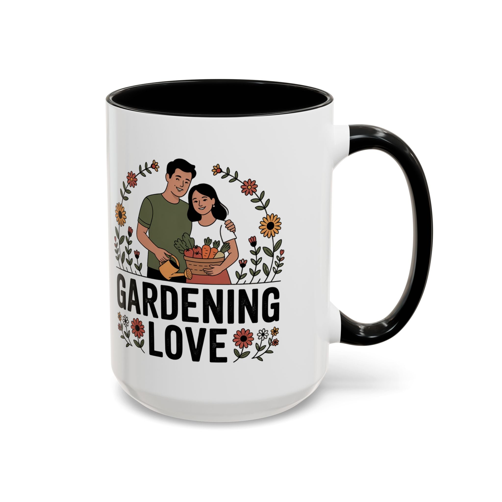 Gardening Love Accent Coffee Mug – Cute Couple Floral Gardeners (11/15oz)