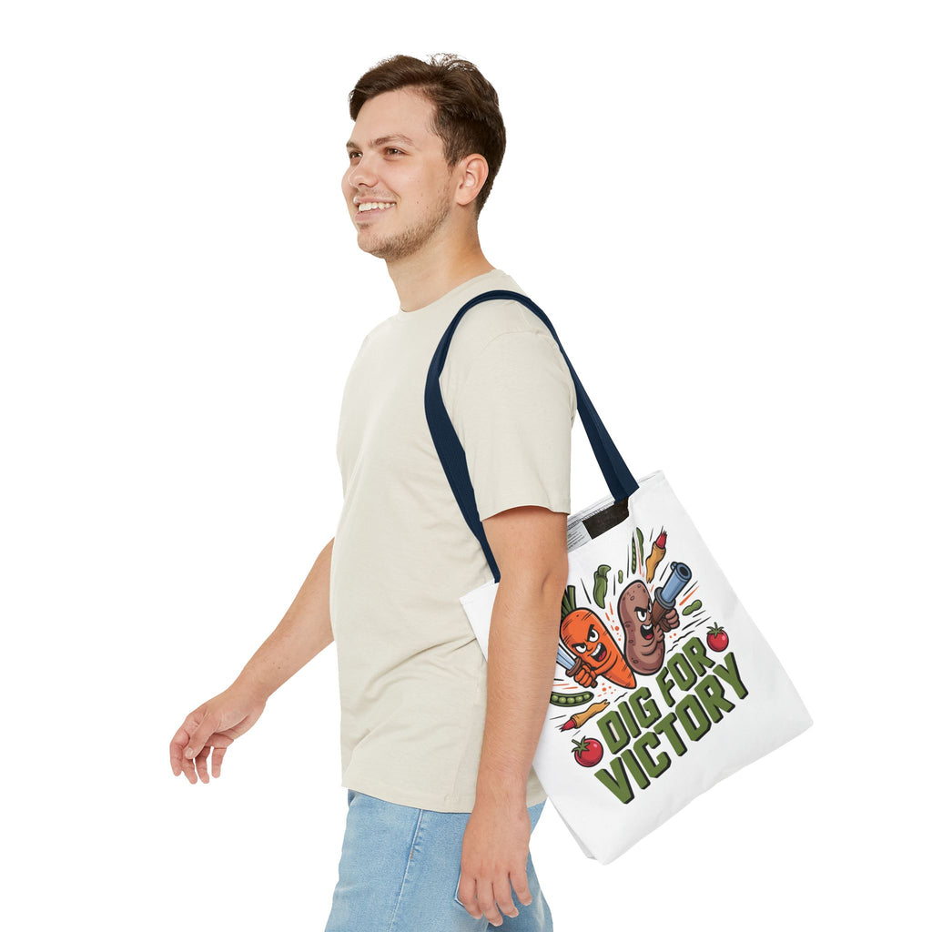Tote Bag — "Dig for Victory" Garden Veggie Tote (Cute Carrot & Potato Illustration)