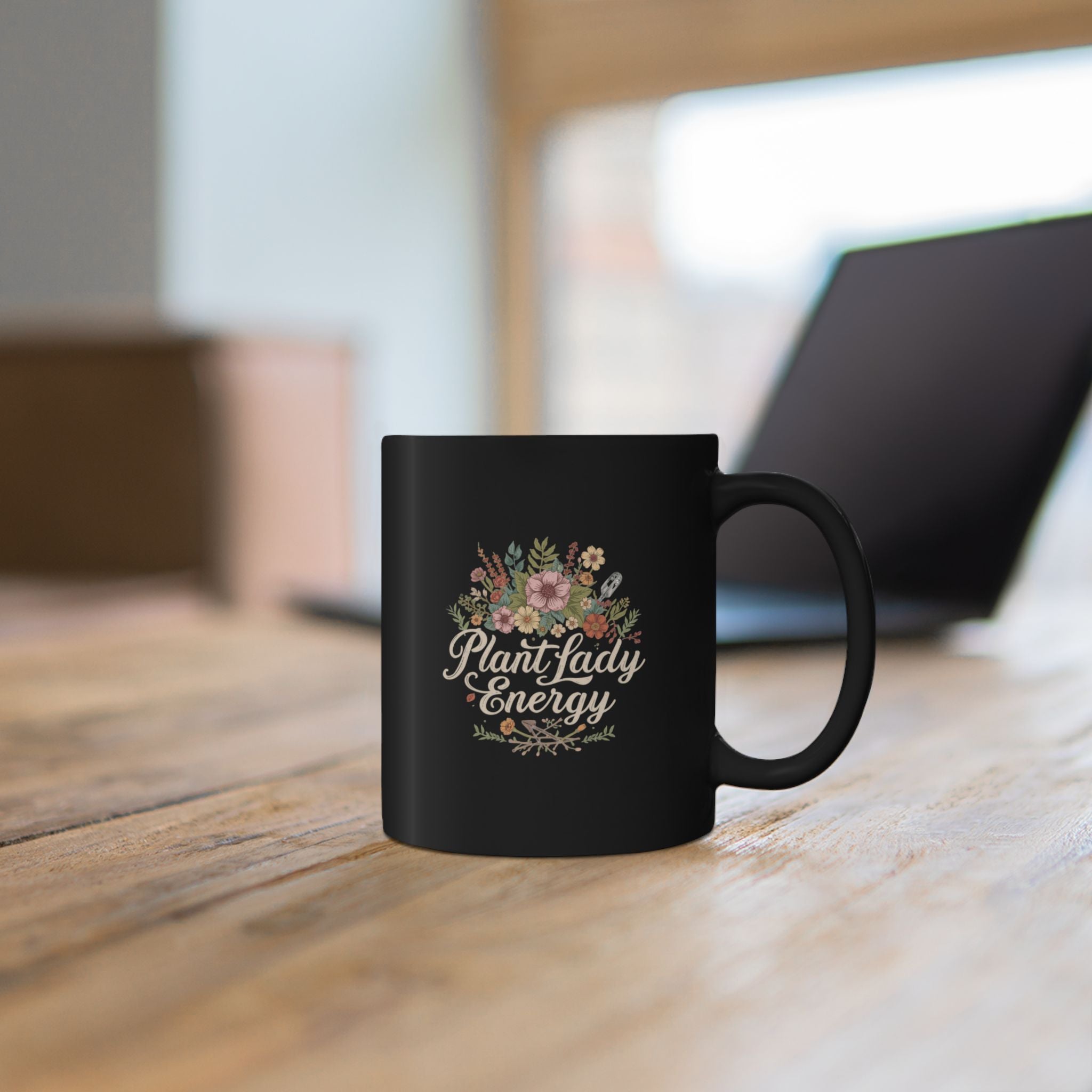 Plant Lady Energy Black Mug — Floral Gardening Coffee Cup (11oz & 15oz)