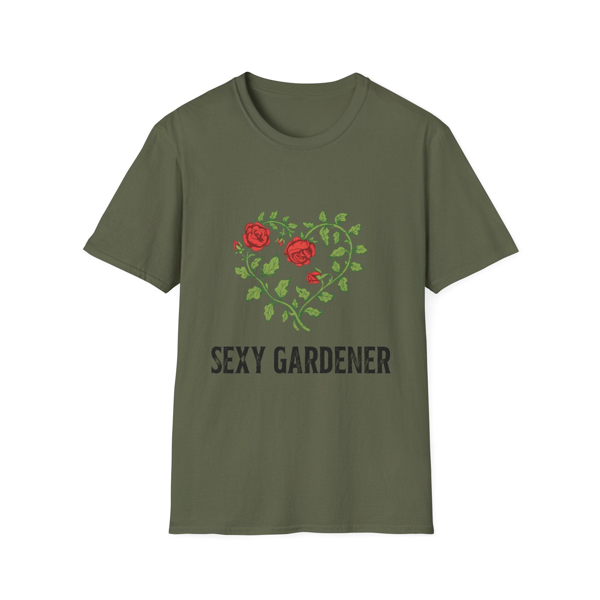 Sexy Gardener Rose Heart T-Shirt — Floral Gardening Tee for Plant Lovers
