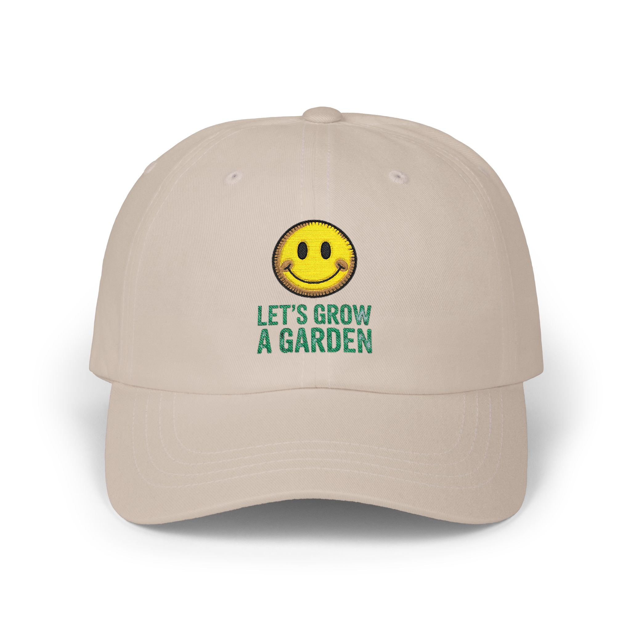 Dad Cap - 'Let’s Grow a Garden' Smiley Embroidered Hat