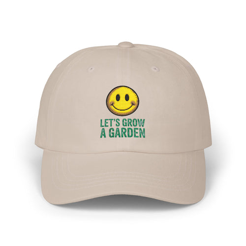 Dad Cap - 'Let’s Grow a Garden' Smiley Embroidered Hat