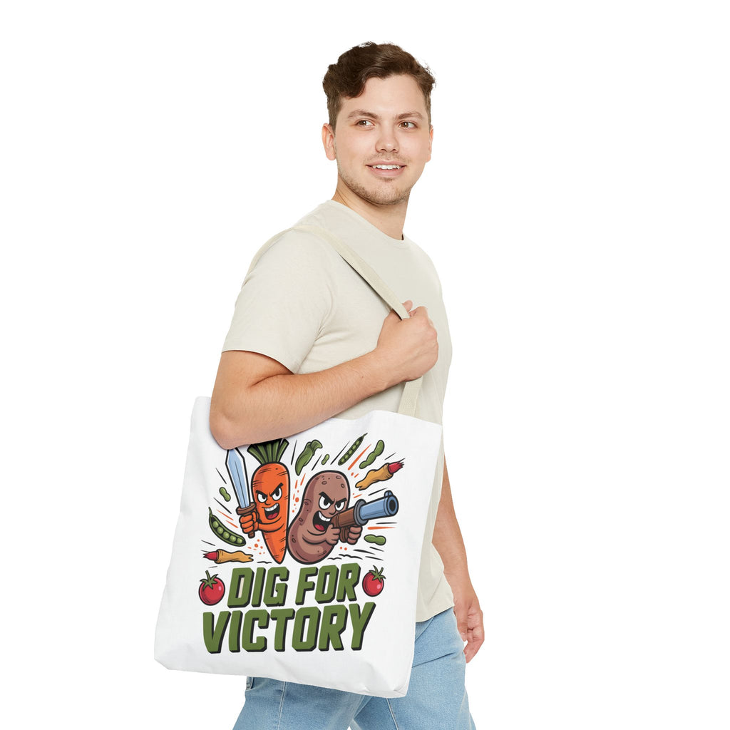 Tote Bag — "Dig for Victory" Garden Veggie Tote (Cute Carrot & Potato Illustration)