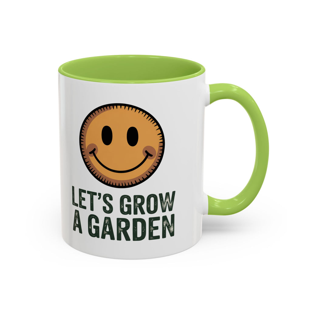 Let’s Grow a Garden Accent Coffee Mug — Smiley Seed Patch Design (11/15oz)