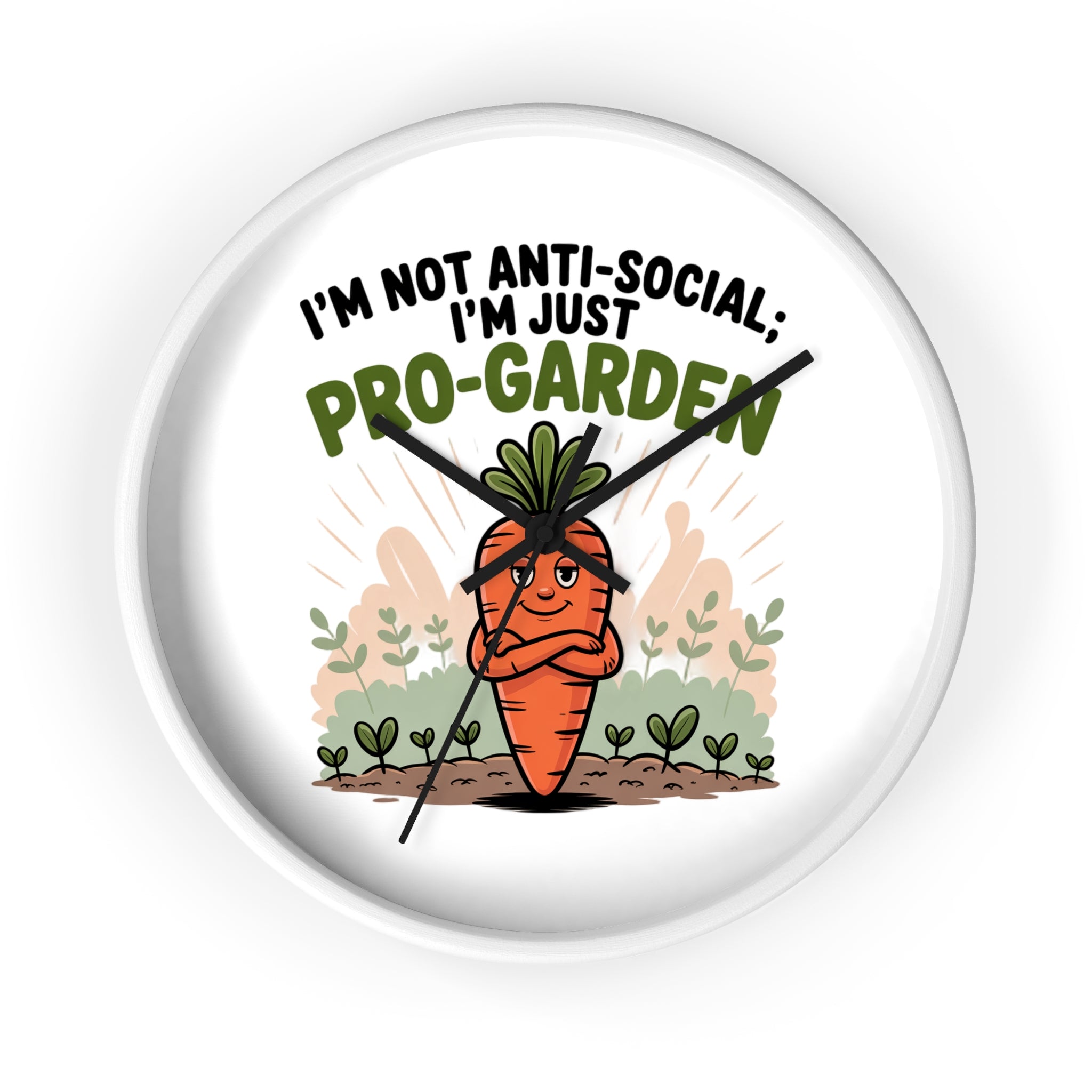 Pro-Garden Wall Clock – "I’m Not Anti-Social, I’m Just Pro-Garden" Carrot Design