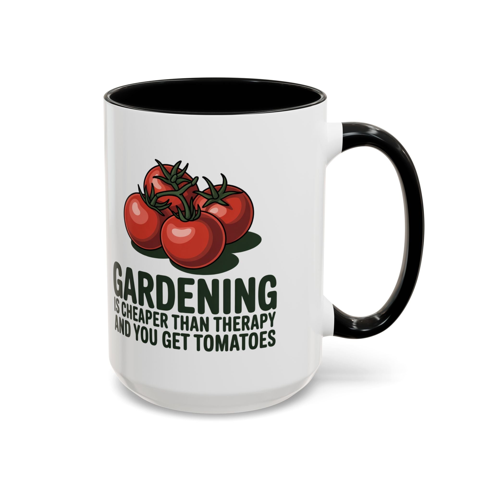 Gardening Coffee Mug – “Gardening Is Cheaper Than Therapy and You Get Tomatoes” Accent Mug