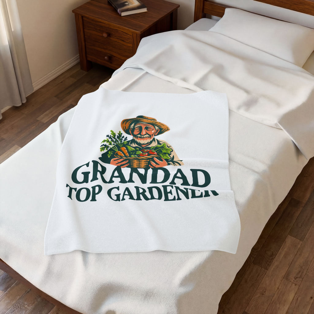 Velveteen Plush Blanket — "Grandad Top Gardener" Cozy Gardener Throw (Father's Day, Gift for Grandpa)