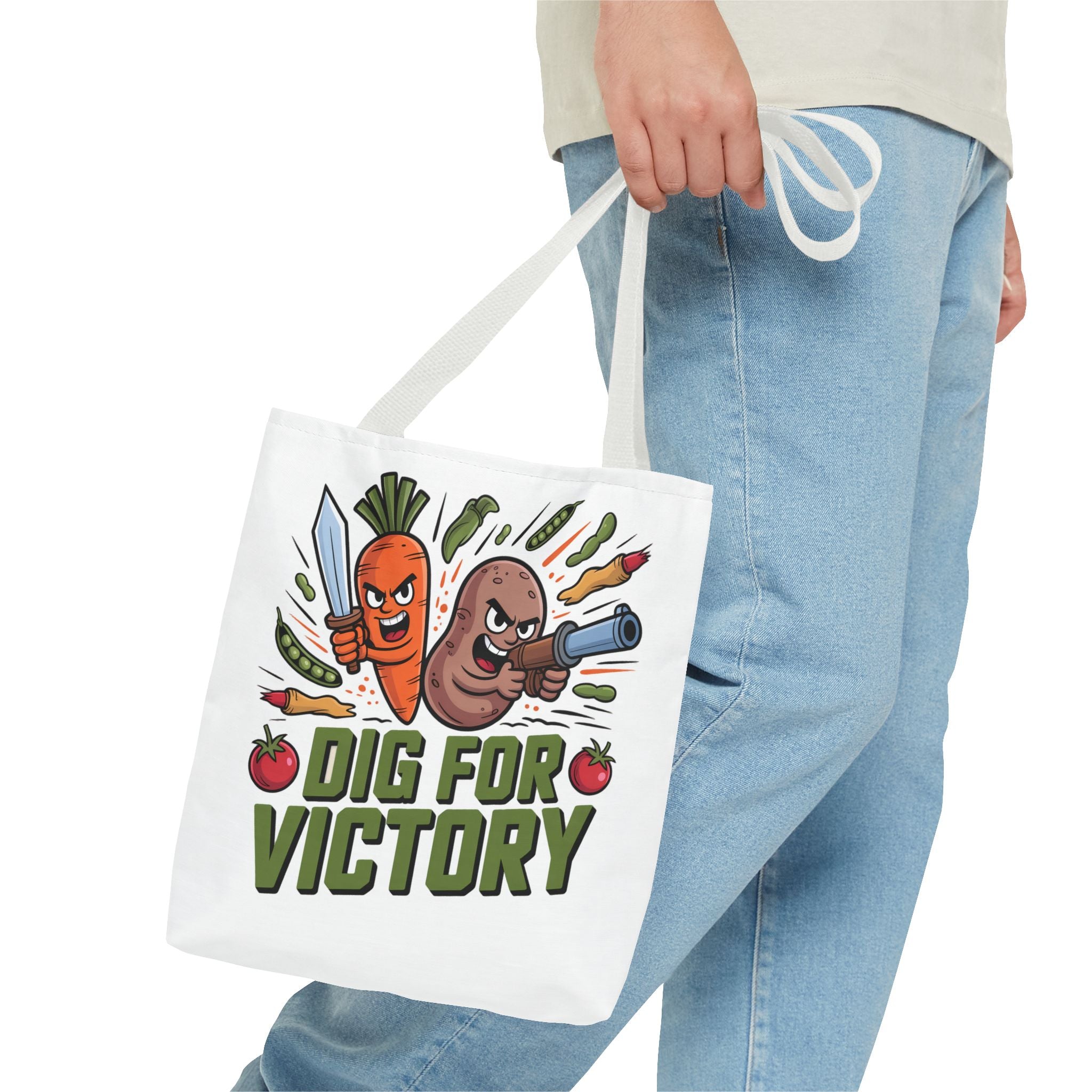Tote Bag — "Dig for Victory" Garden Veggie Tote (Cute Carrot & Potato Illustration)