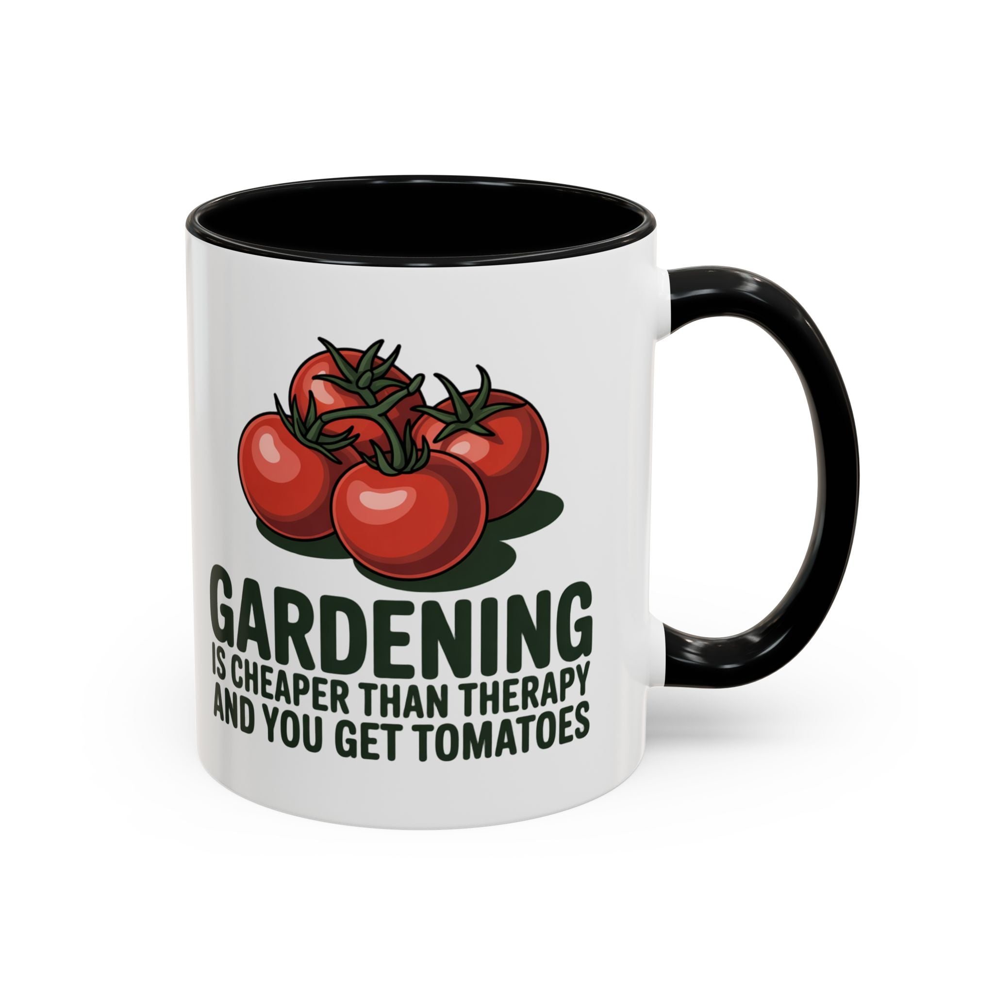 Gardening Coffee Mug – “Gardening Is Cheaper Than Therapy and You Get Tomatoes” Accent Mug