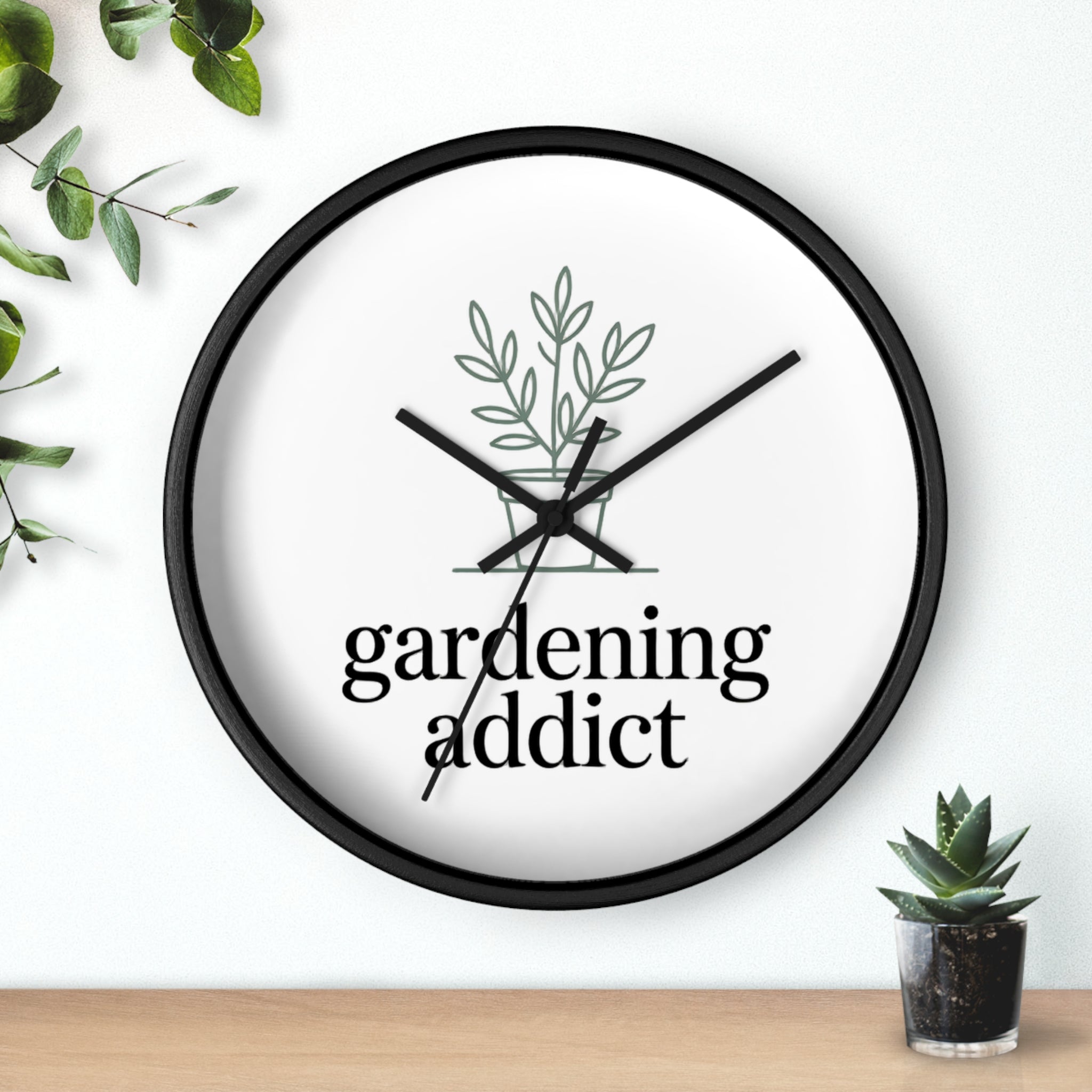 Gardening Addict Wall Clock — Minimal Plant Lover Decor