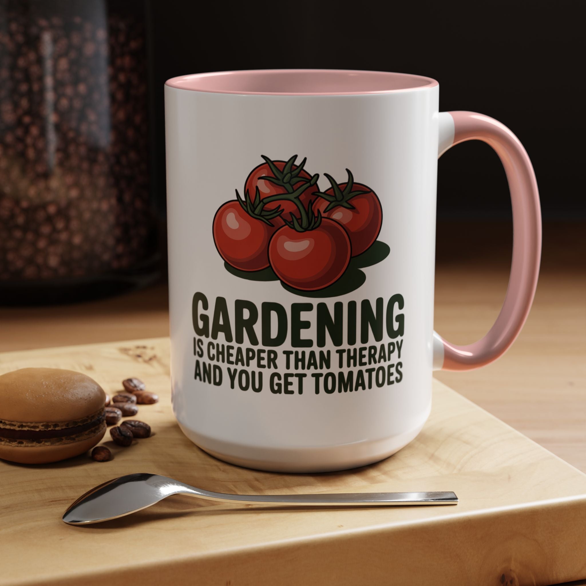 Gardening Coffee Mug – “Gardening Is Cheaper Than Therapy and You Get Tomatoes” Accent Mug