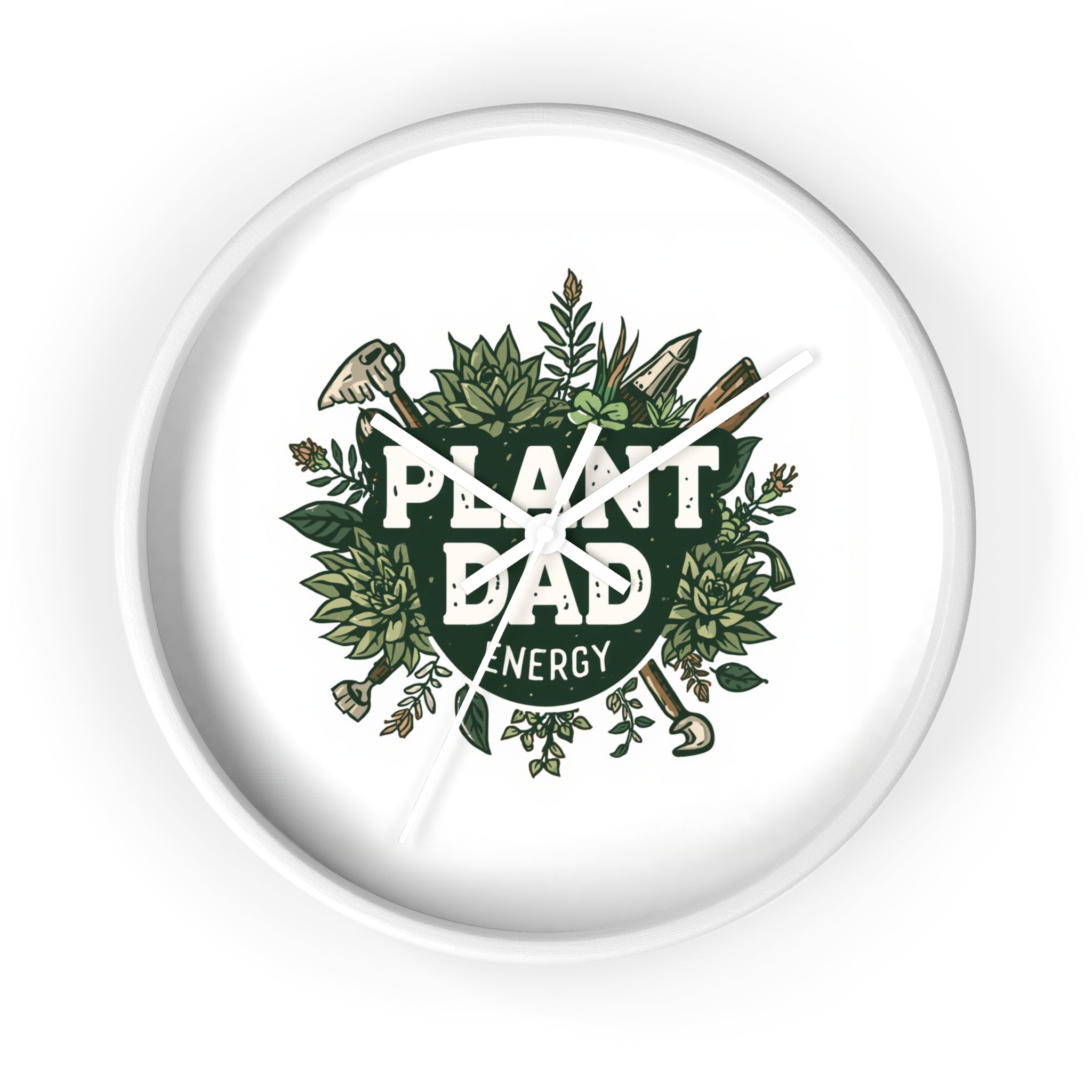 Plant Dad Wall Clock — Botanical "Plant Dad Energy" Decorative Clock for Plant Lovers, Gardeners & Father's Day Gift