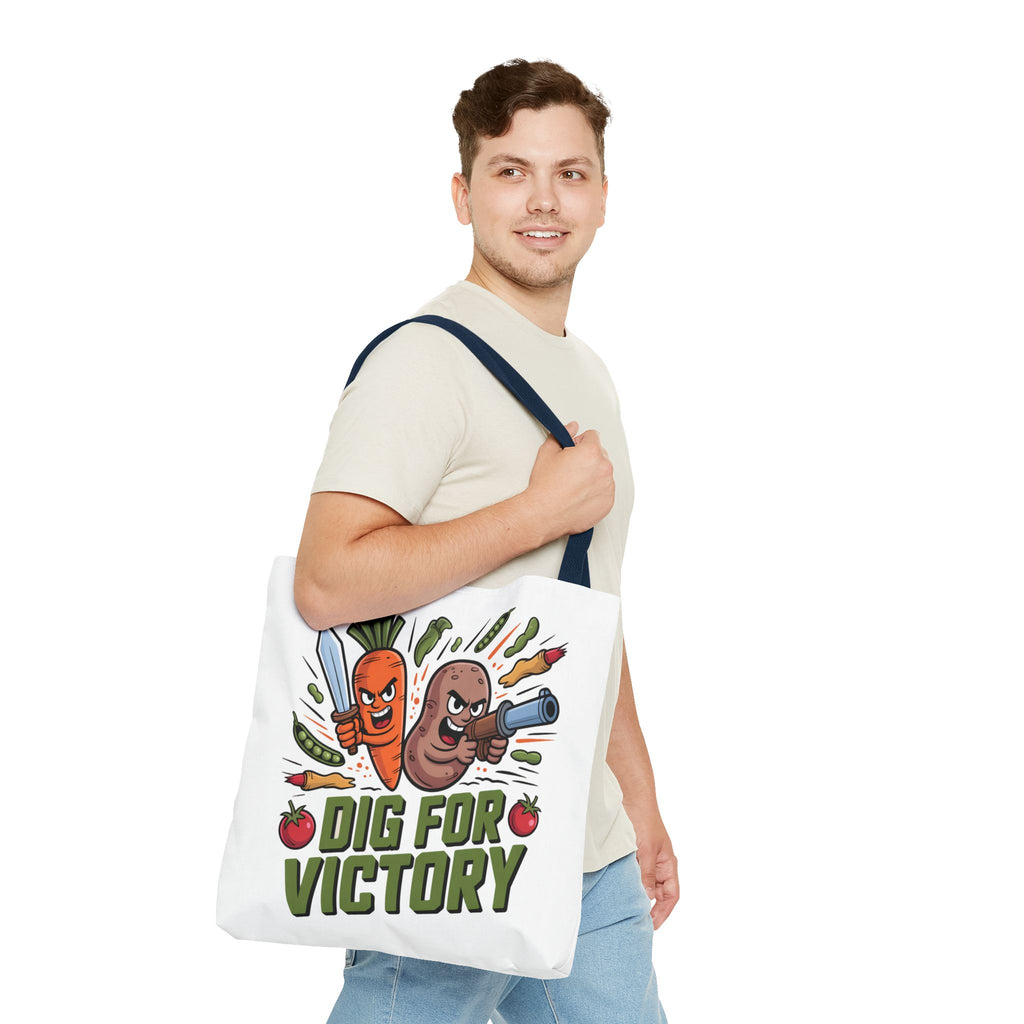Tote Bag — "Dig for Victory" Garden Veggie Tote (Cute Carrot & Potato Illustration)