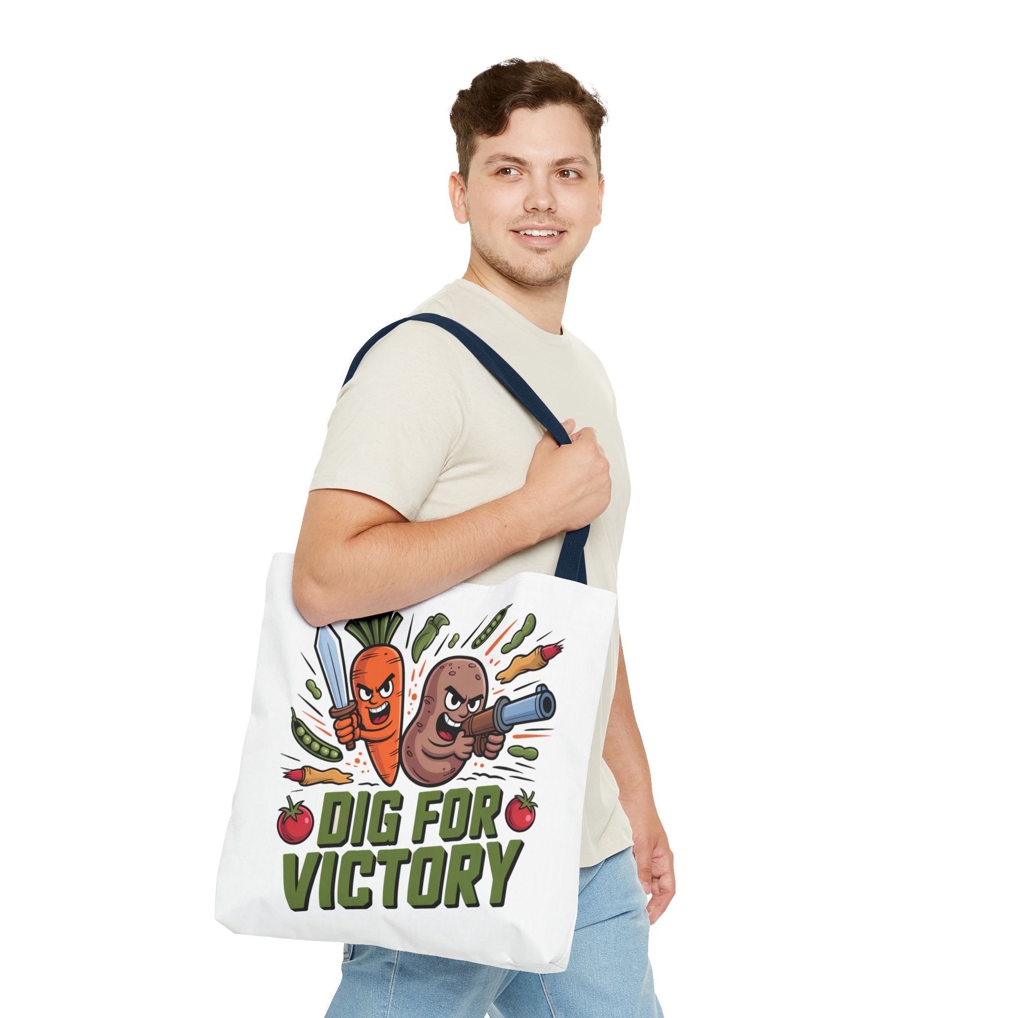 Tote Bag — "Dig for Victory" Garden Veggie Tote (Cute Carrot & Potato Illustration)
