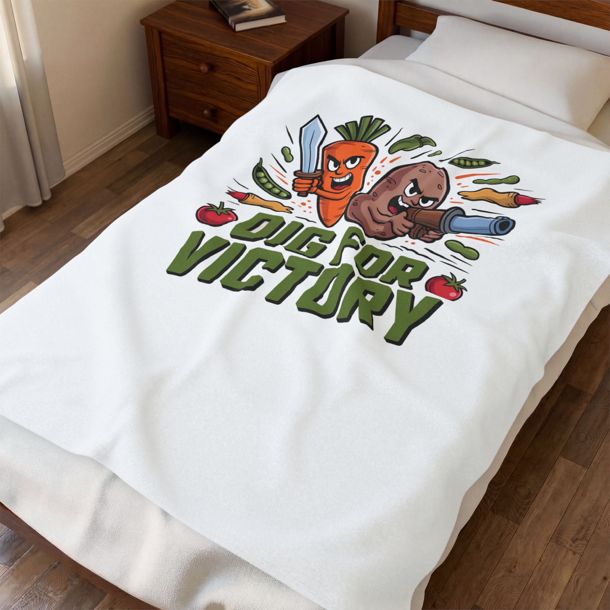 Dig for Victory Velveteen Plush Blanket — Retro Veggie Gardening Throw