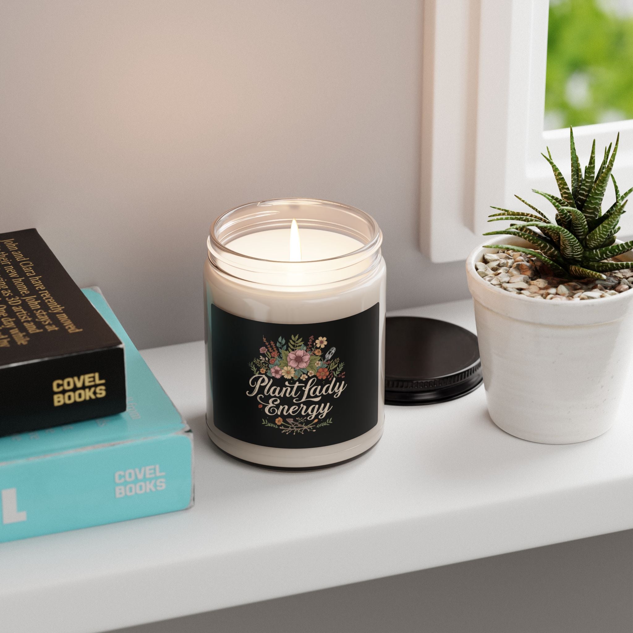Plant Lady Energy Soy Candle — 9oz Scented Jar with Floral Design