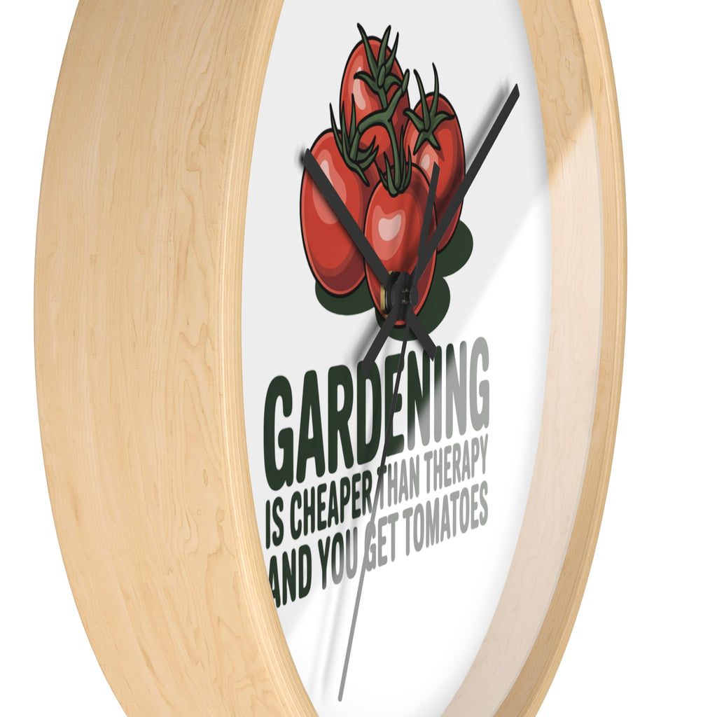 Gardening Wall Clock — "Gardening is Cheaper Than Therapy and You Get Tomatoes" Decorative Clock for Gardeners