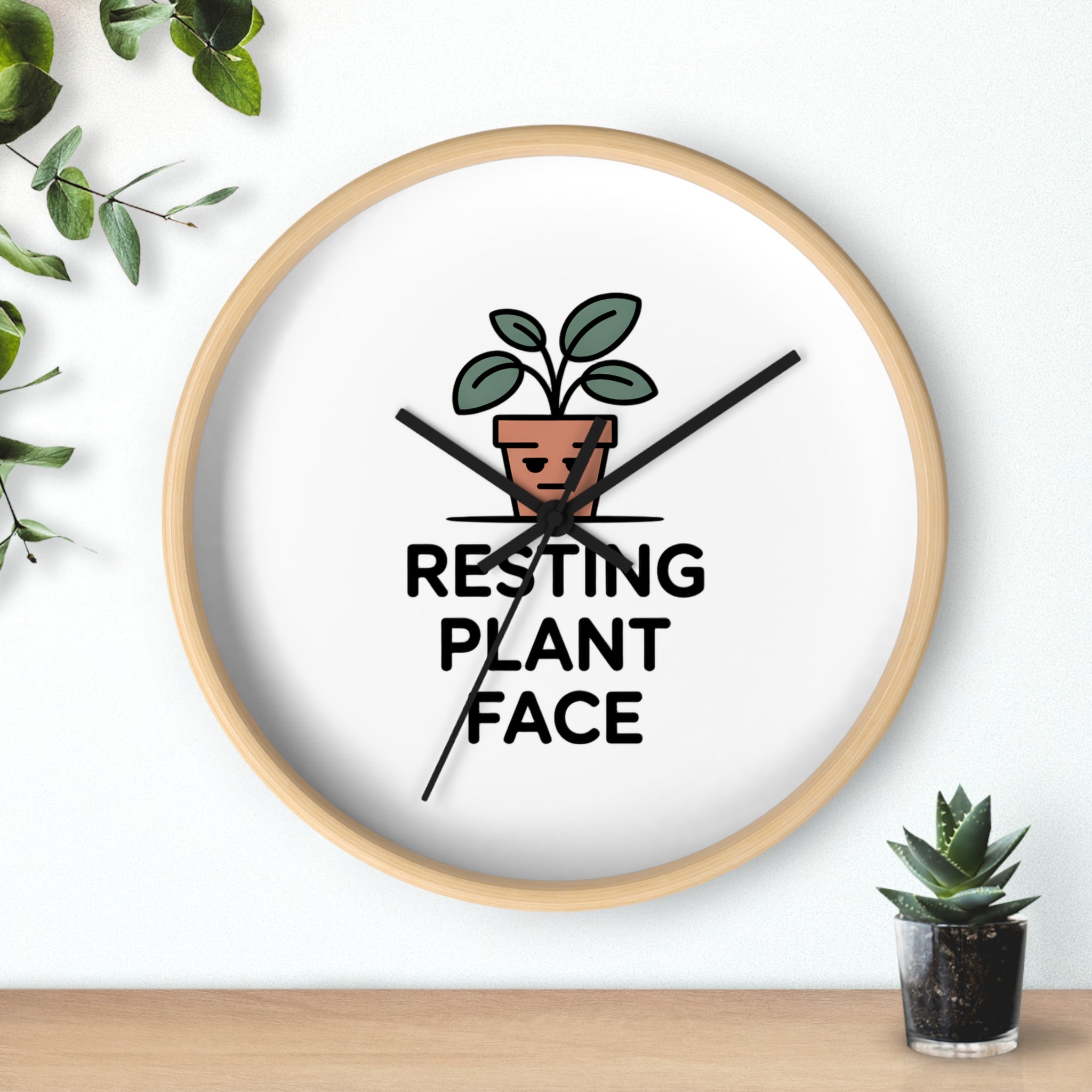 Resting Plant Face Wall Clock — Cute Plant Pot Decorative Clock for Plant Lovers