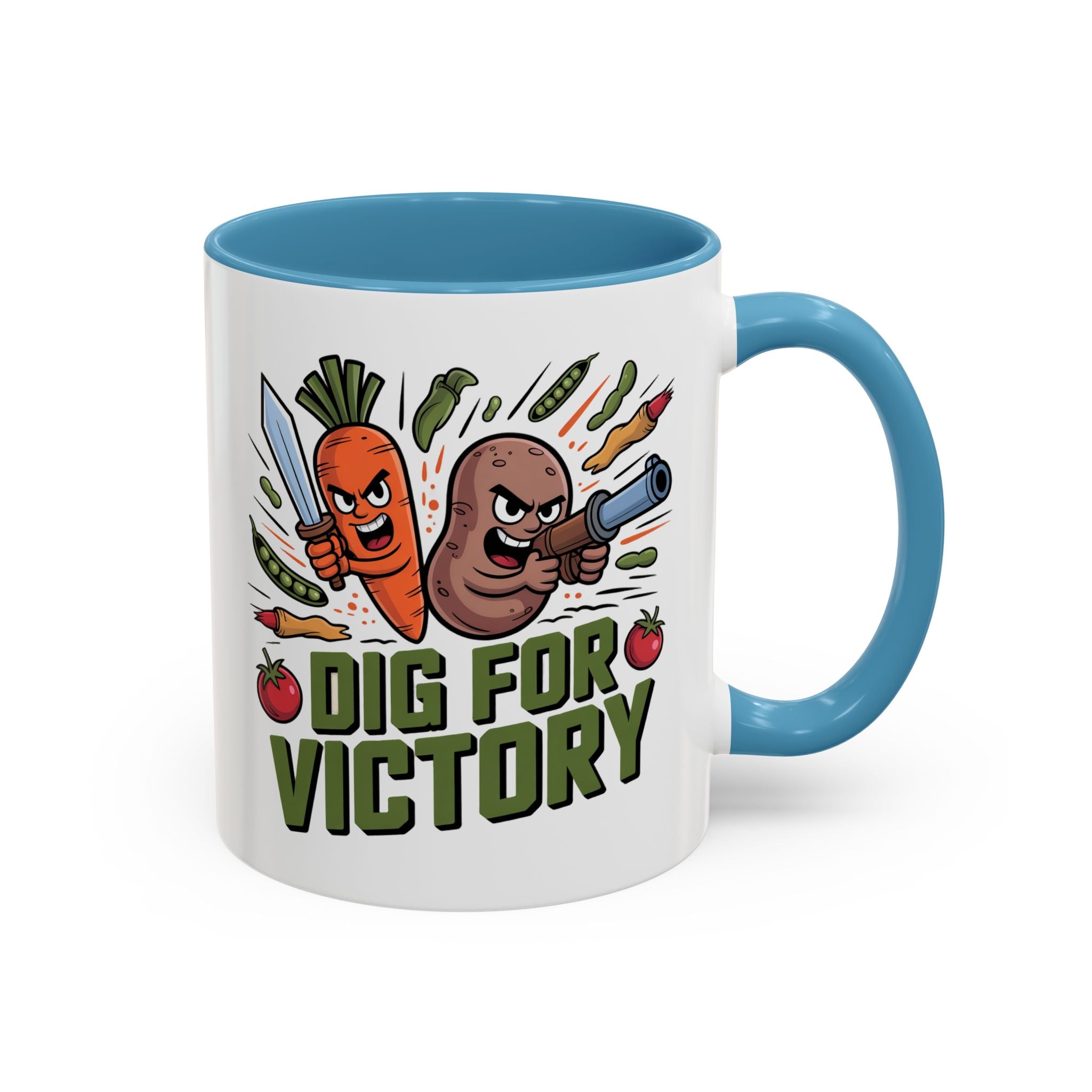 Dig For Victory Coffee Mug — Garden Veggie Cartoon Accent Mug (11/15oz)